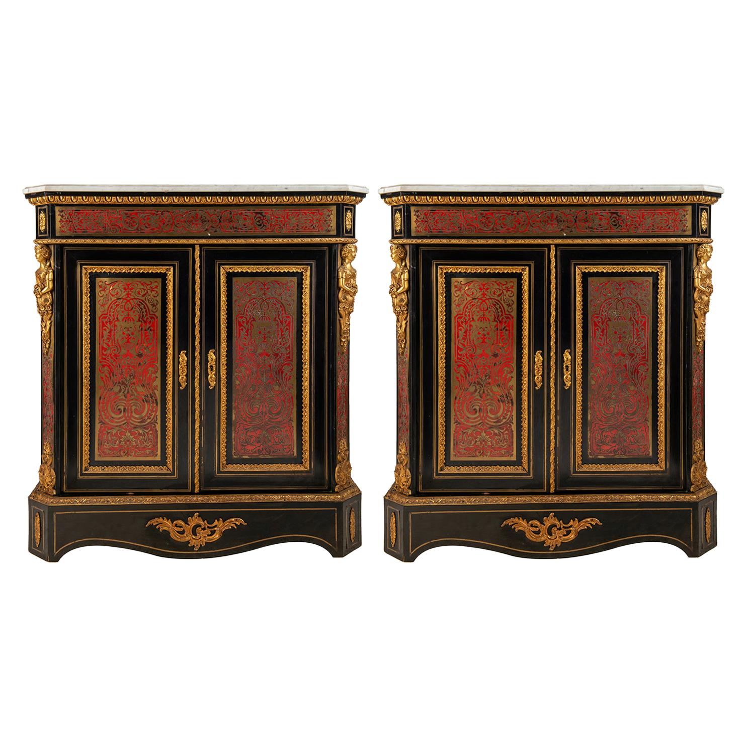 Pair of 19th Century French Boulle Inlaid Side Cabinets