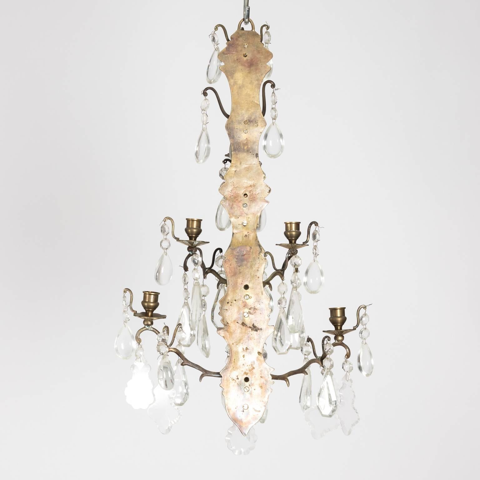 Pair of 19th Century French Brass and Crystal Sconces  7