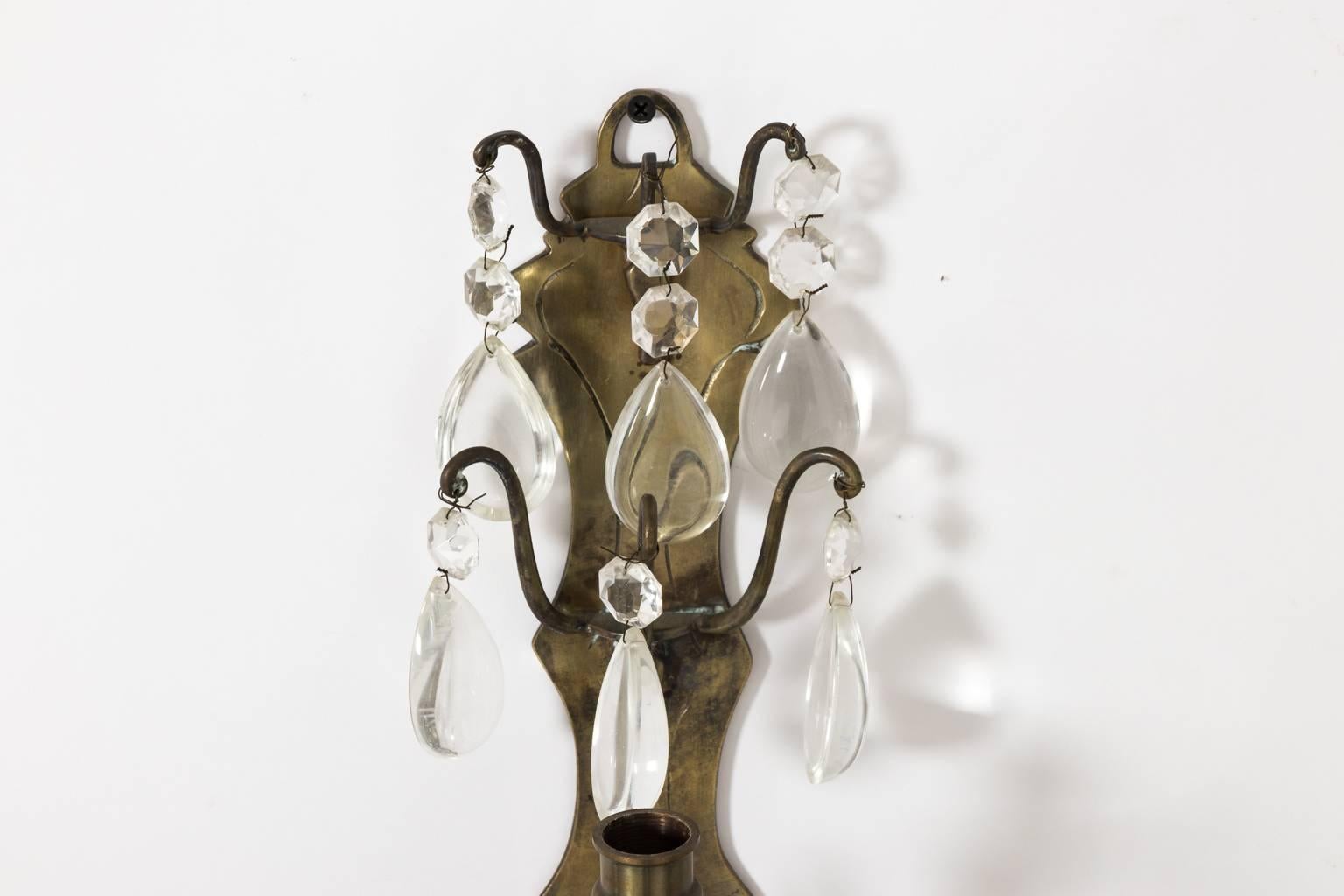 Pair of 19th Century French Brass and Crystal Sconces  10