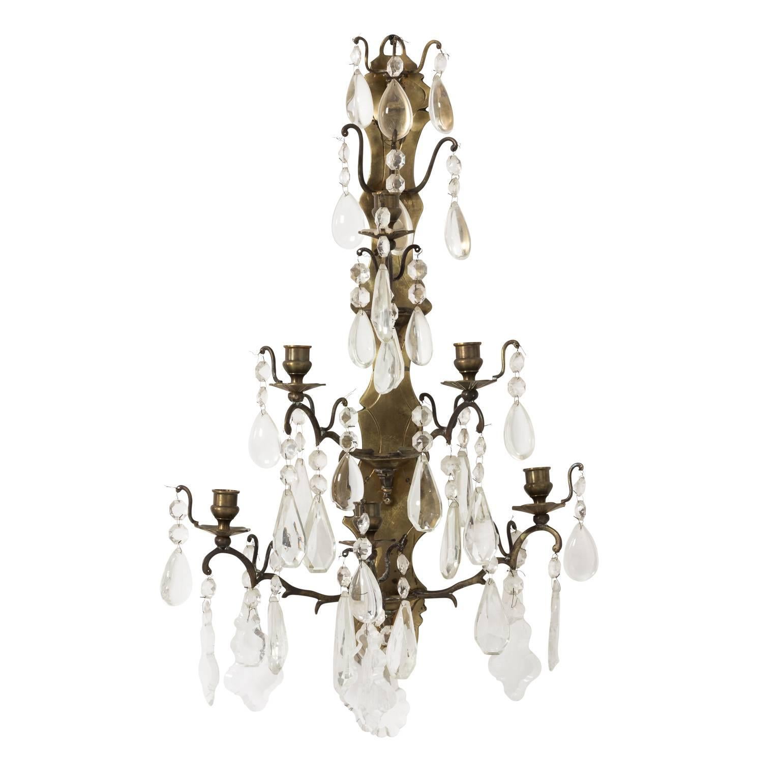 Pair of 19th Century French Brass and Crystal Sconces  15