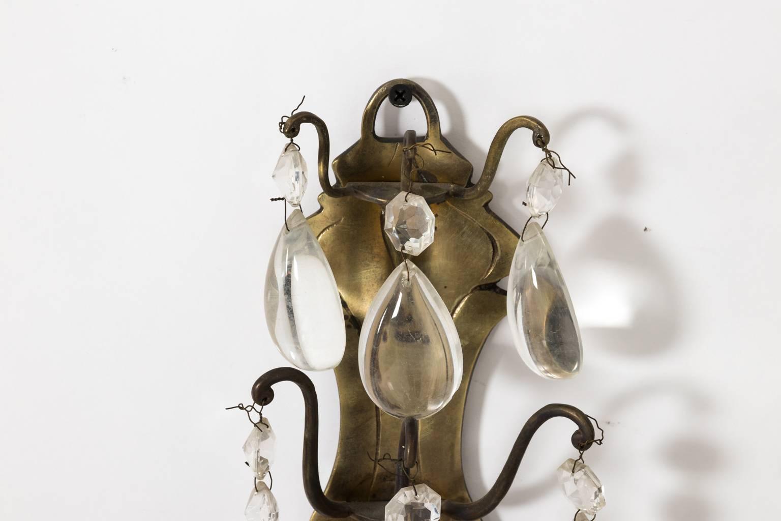 Pair of 19th Century French Brass and Crystal Sconces  2