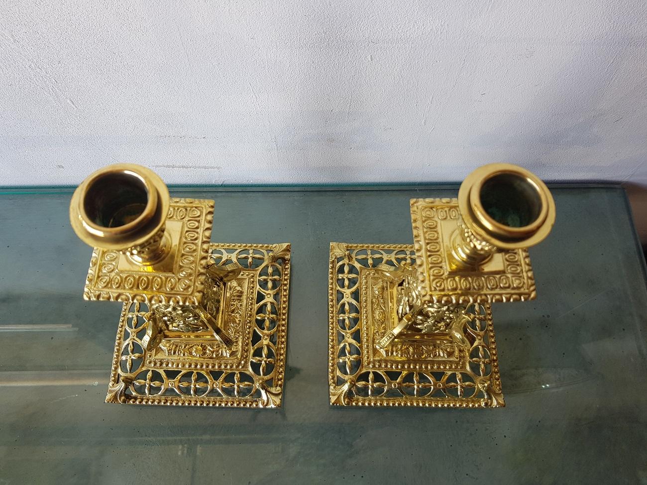 Pair of 19th Century French Brass Candlesticks For Sale 3