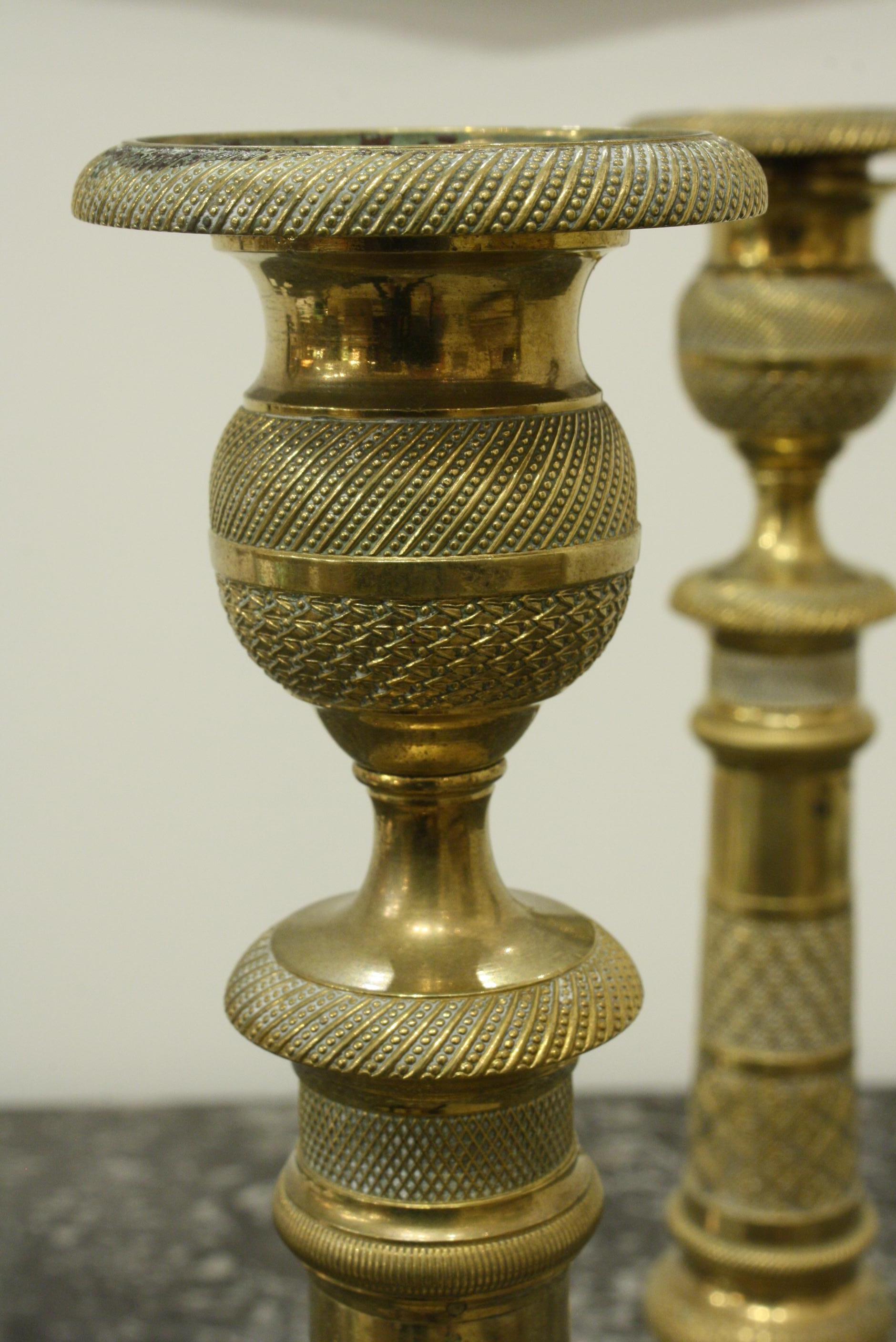 Pair of 19th Century French Brass Neoclassical Candlesticks For Sale 3