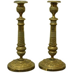 Pair of 19th Century French Brass Neoclassical Candlesticks