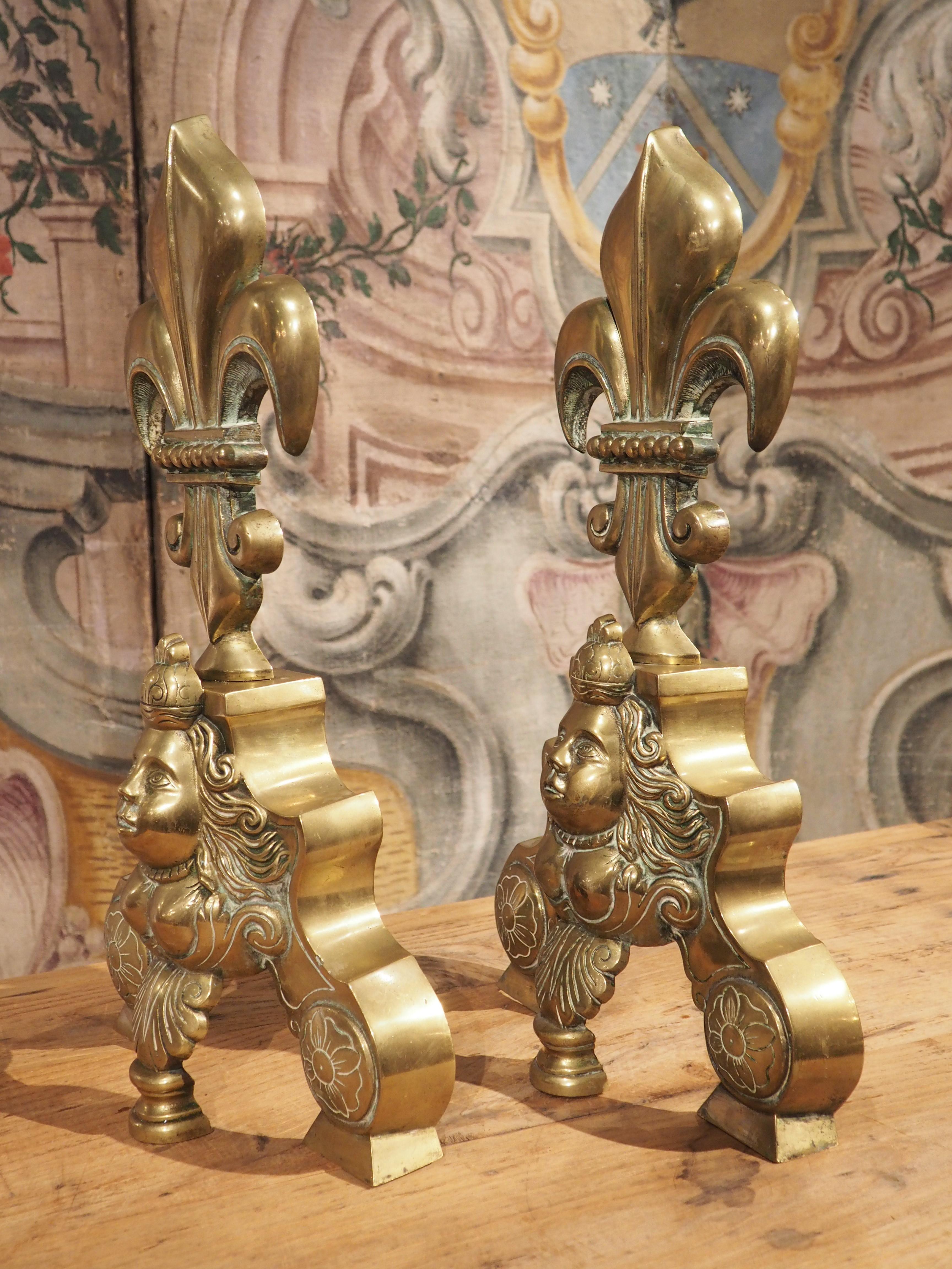 Pair of 19th Century French Brass Fleur De Lys Chenets 5