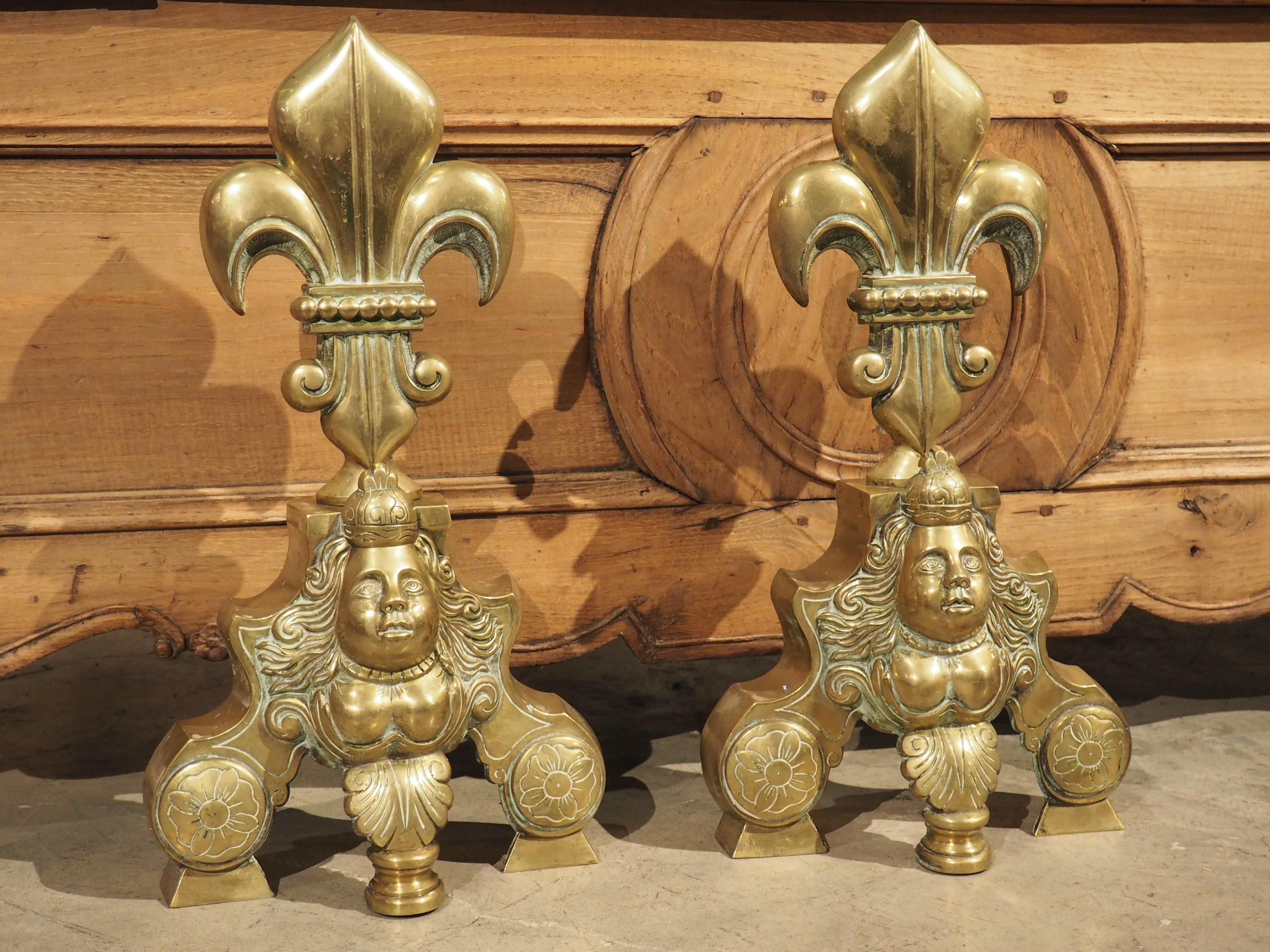 Pair of 19th Century French Brass Fleur De Lys Chenets 6