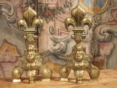 Pair of 19th Century French Brass Fleur De Lys Chenets