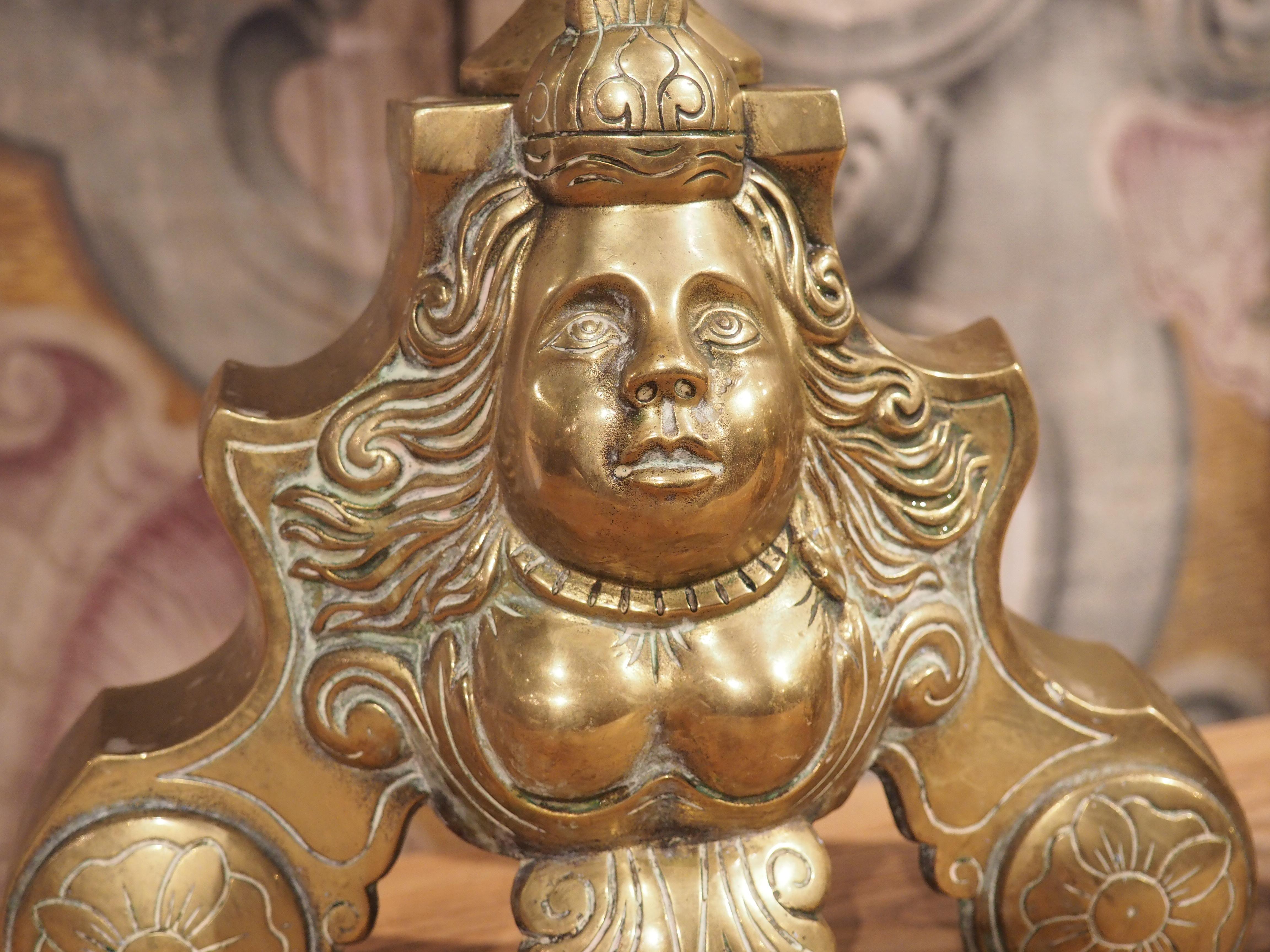 Pair of 19th Century French Brass Fleur De Lys Chenets In Good Condition In Dallas, TX