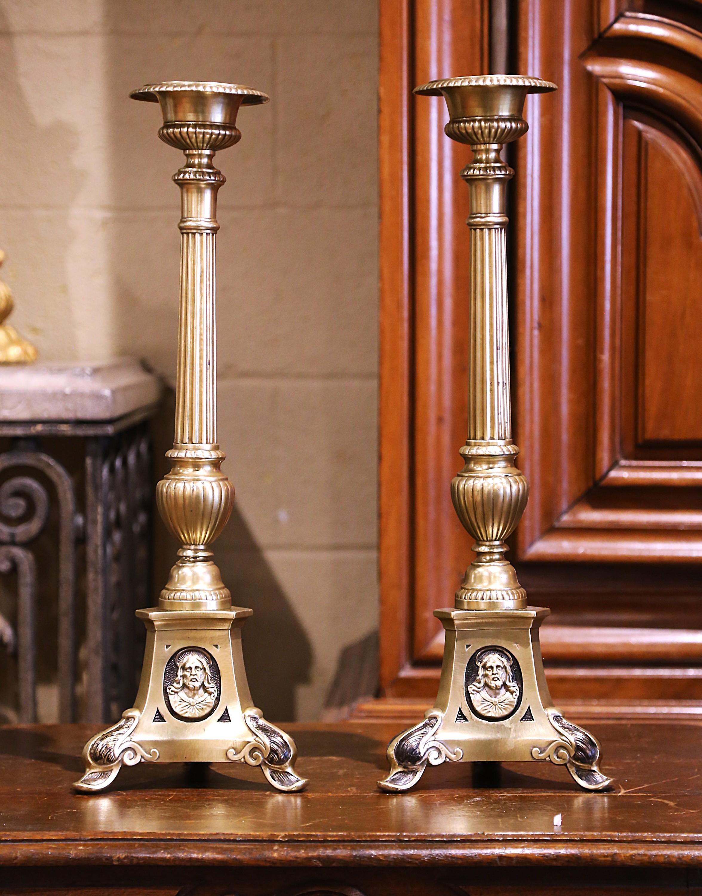 Francese Coppia di portacandele o pic-cierges francesi del XIX secolo in ottone 