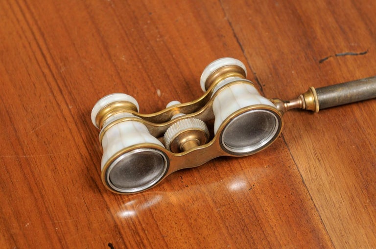 Pair of 19th Century French Brass Opéra Glasses with Mother of Pearl Accents at 1stDibs