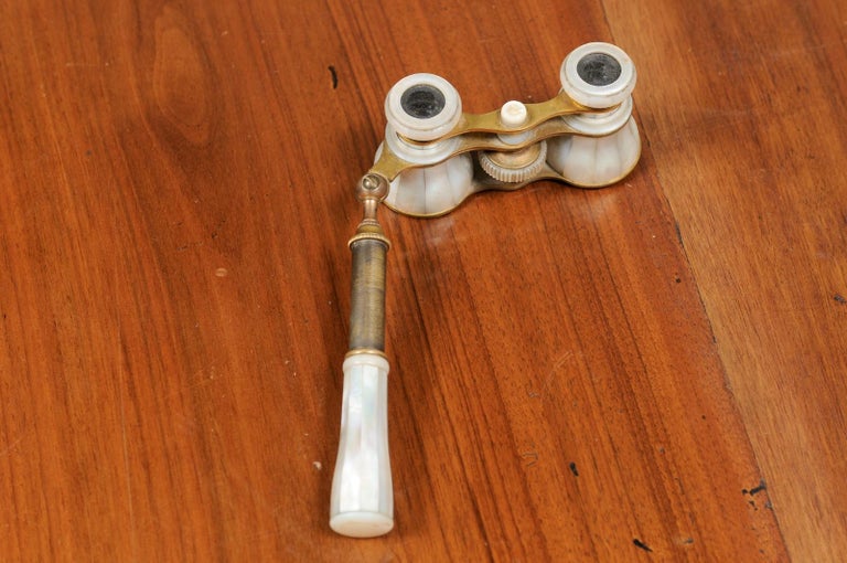 Pair of 19th Century French Brass Opéra Glasses with Mother of Pearl