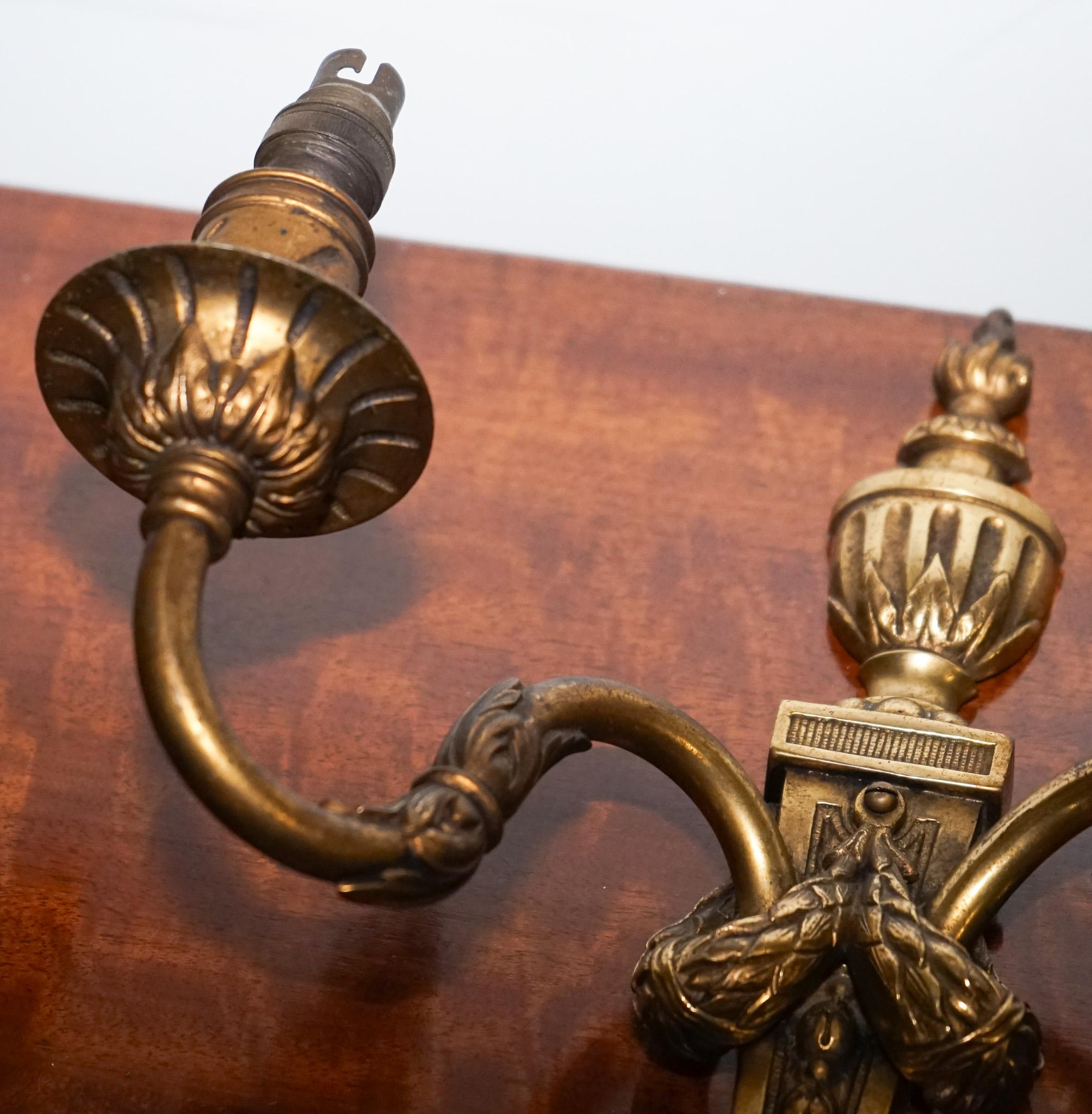 20th Century PAIR OF 19TH CENTURY FRENCH BRASS SCONCES TWO BRANCHES WALL LiGHTS For Sale