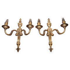 PAIR OF 19TH CENTURY FRENCH BRASS SCONCES TWO BRANCHES WALL LiGHTS
