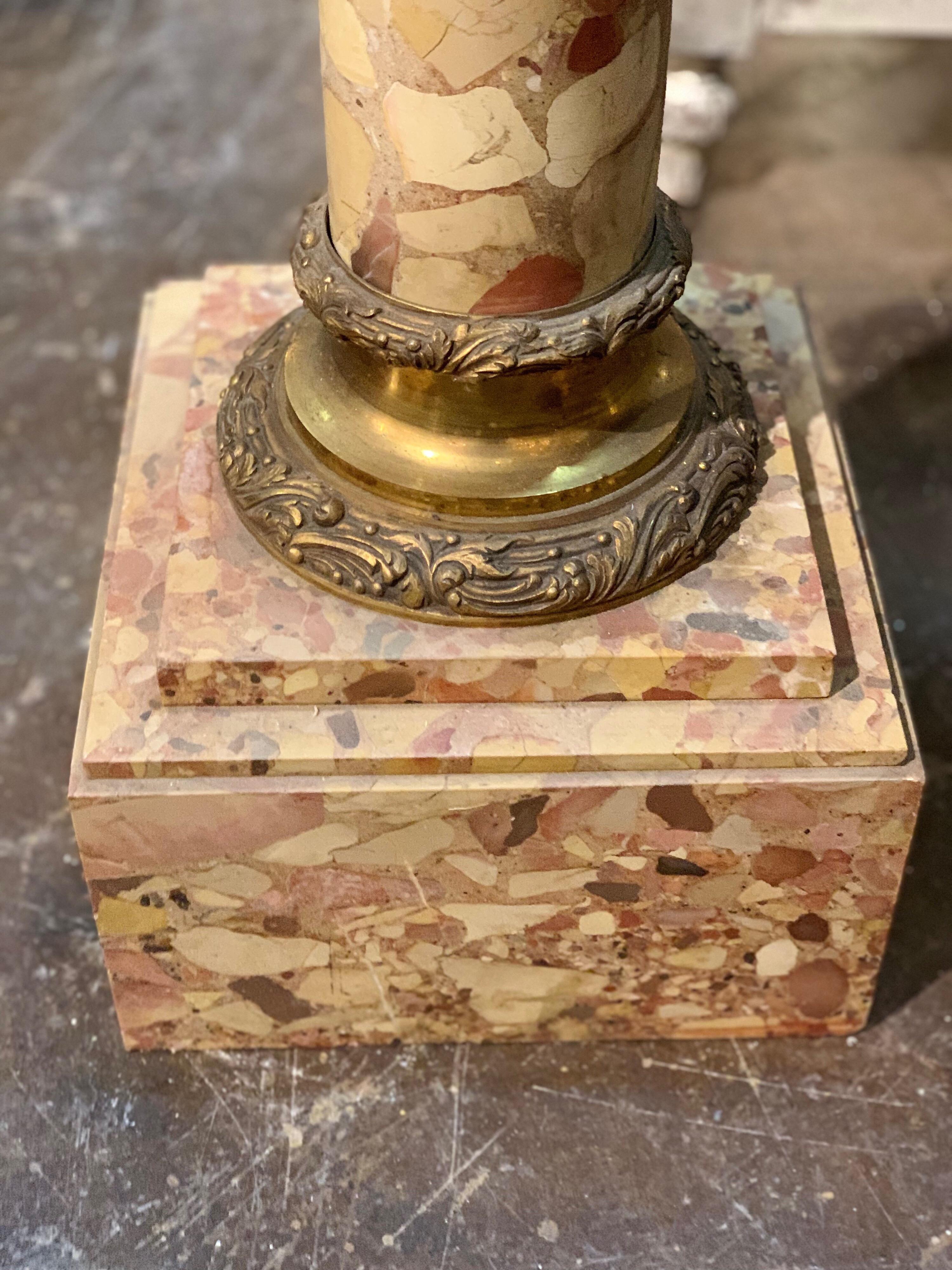Pair of 19th Century French Breccia Marble Pedestals with Bronze Mounts In Good Condition In Dallas, TX