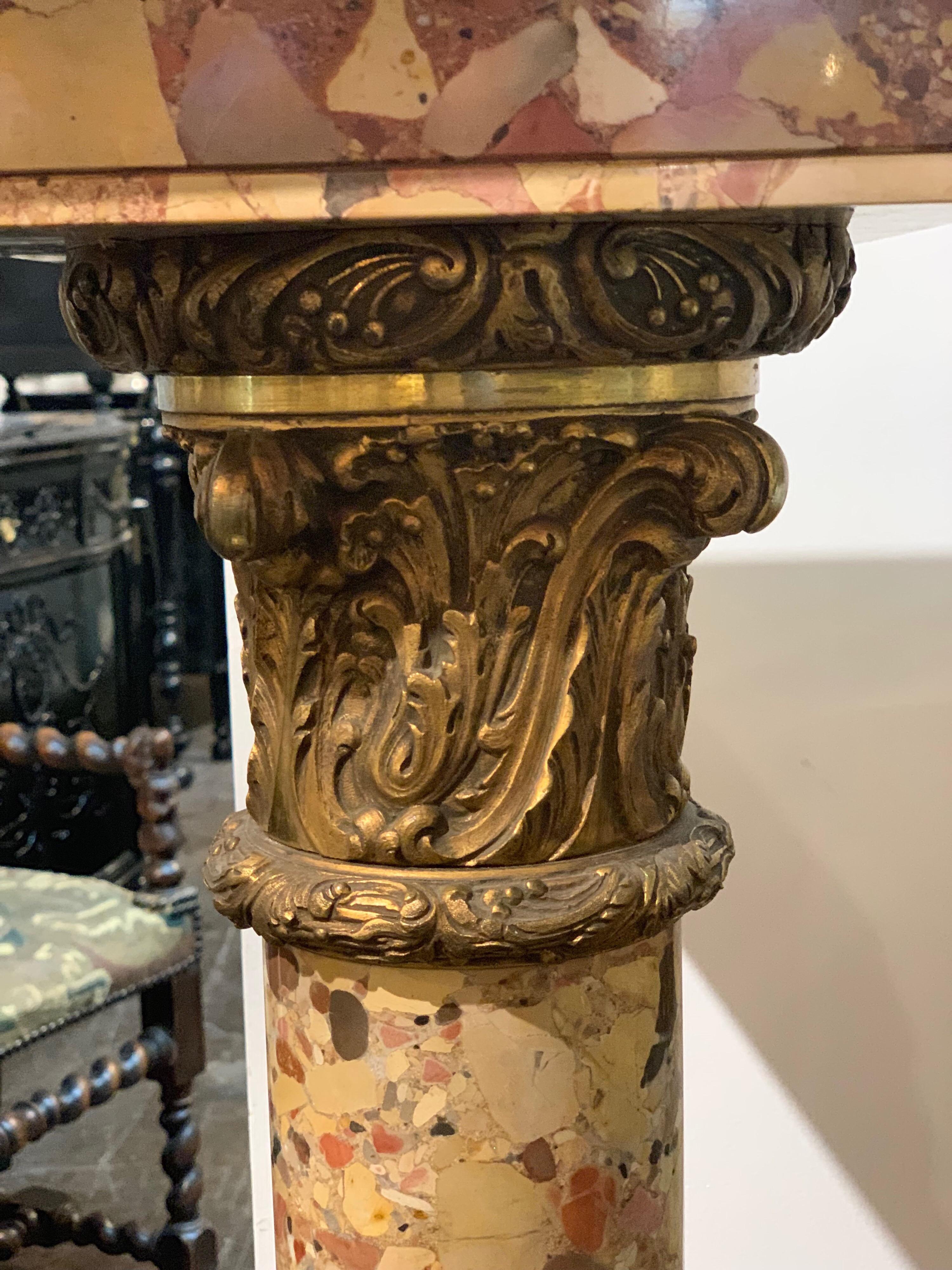 Pair of 19th Century French Breccia Marble Pedestals with Bronze Mounts 2