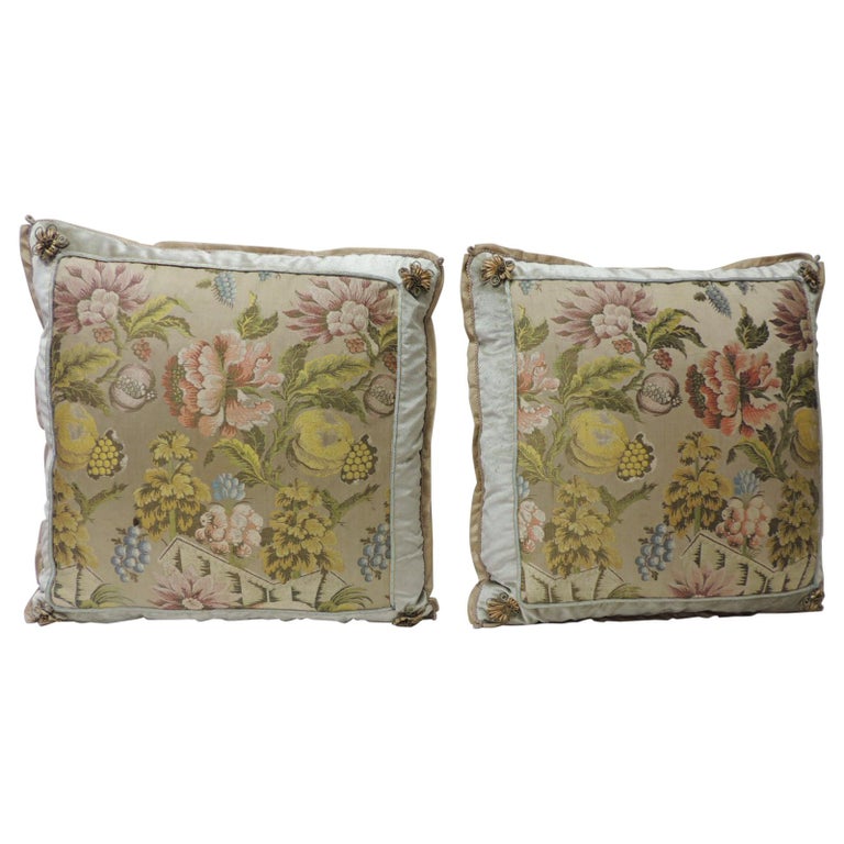 Pair Of 19th Century French Brocade Floral Decorative Pillows For