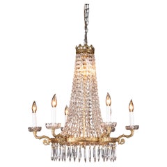 Pair of 19th Century French Bronze and Crystal Chandeliers, Large Crystal Dish