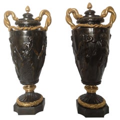 Pair of 19th Century French Bronze and Gilt Serpent Handle Vases