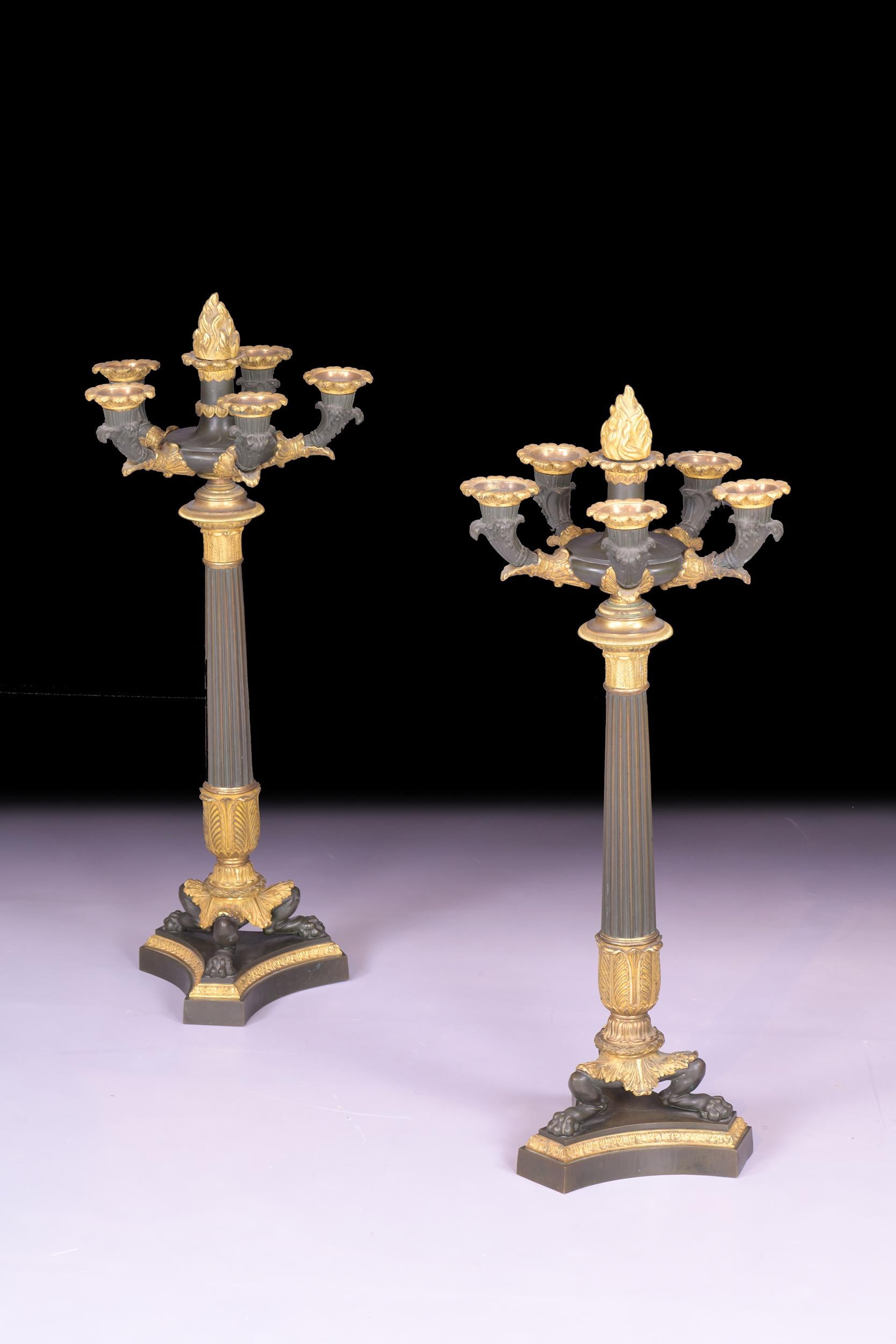 Pair of 19th Century French Bronze and Ormolu Candelabra For Sale 1