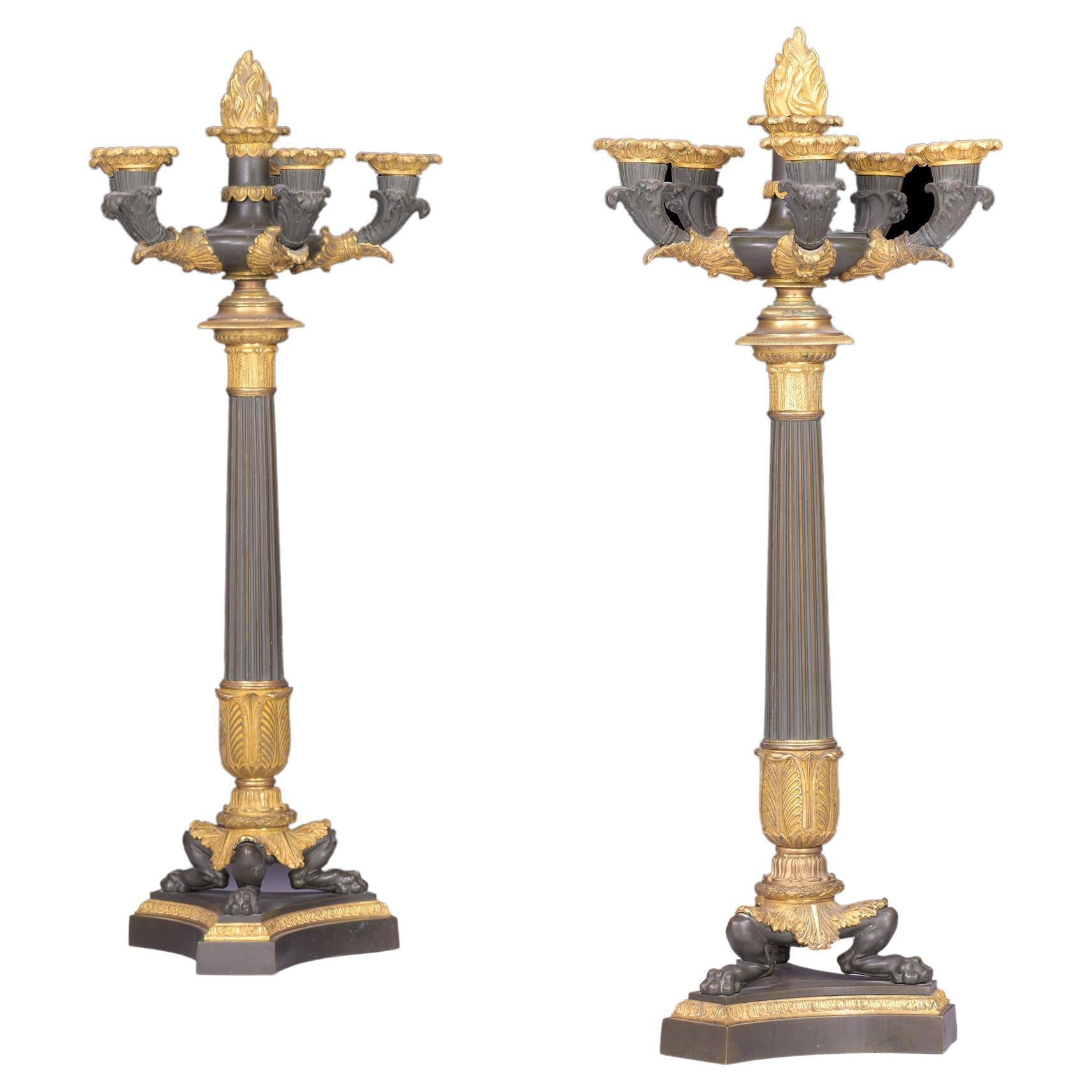 Pair of 19th Century French Bronze and Ormolu Candelabra