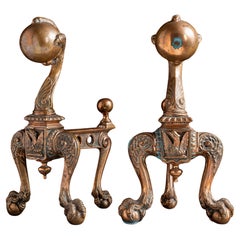 Pair of 19th Century French Bronze Andirons