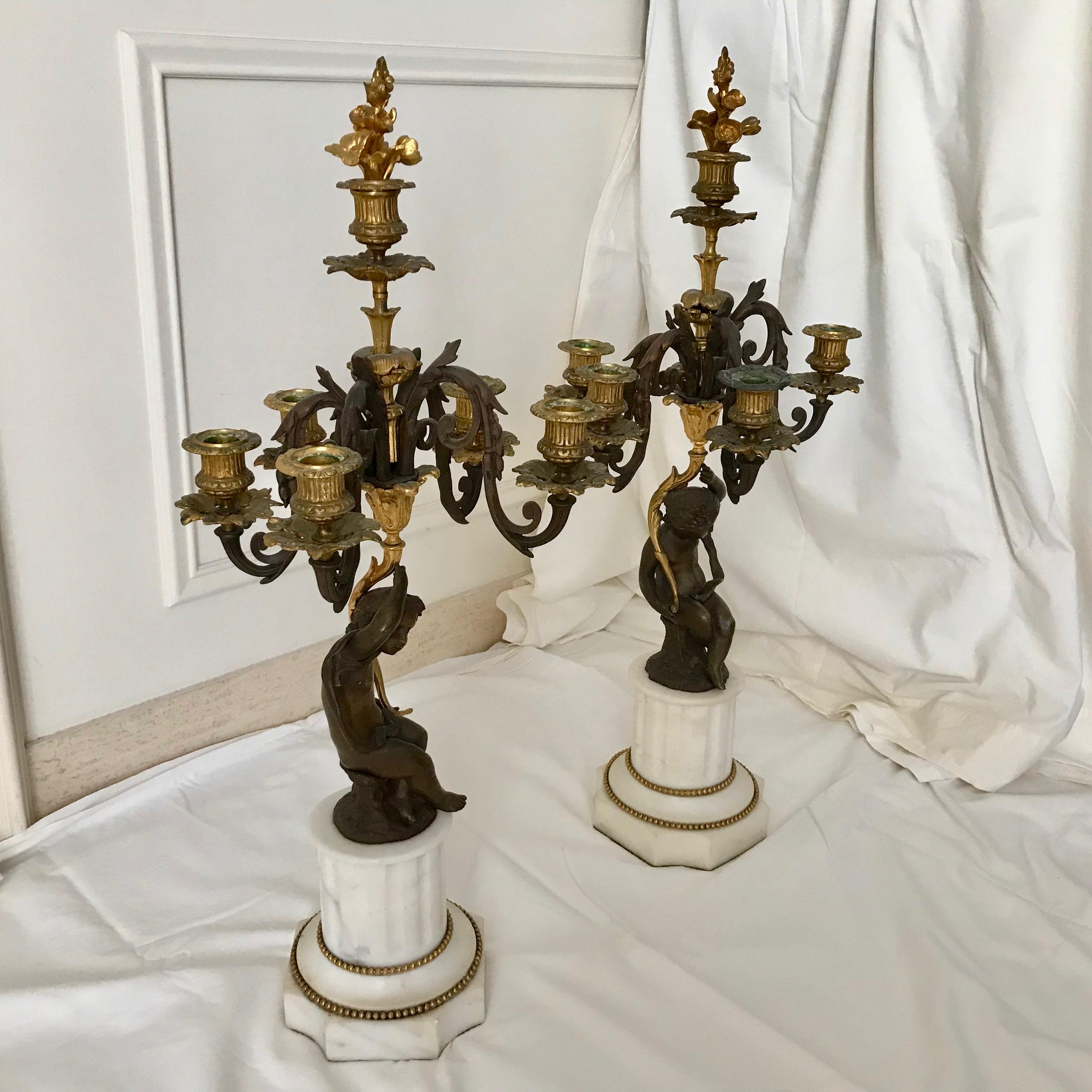 Pair Of 19TH Century French Bronze Candelabra In Good Condition For Sale In West Palm Beach, FL