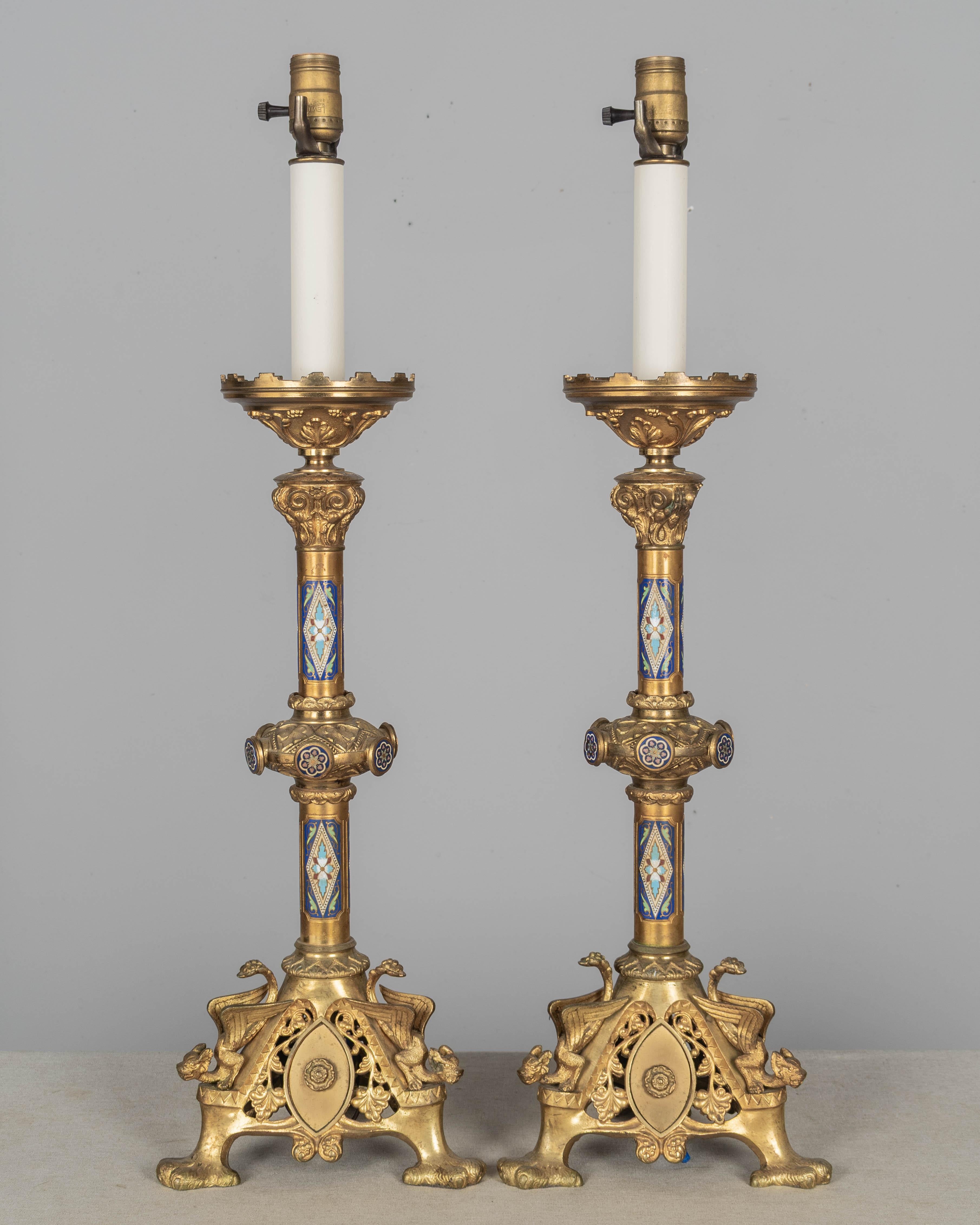 Calco Coppia di lampade a candeliere in bronzo francesi del XIX secolo in vendita