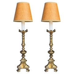 Pair of 19th Century French Bronze Candlestick Lamps