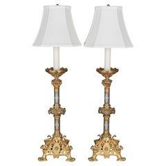 Pair of 19th Century French Bronze Candlestick Lamps