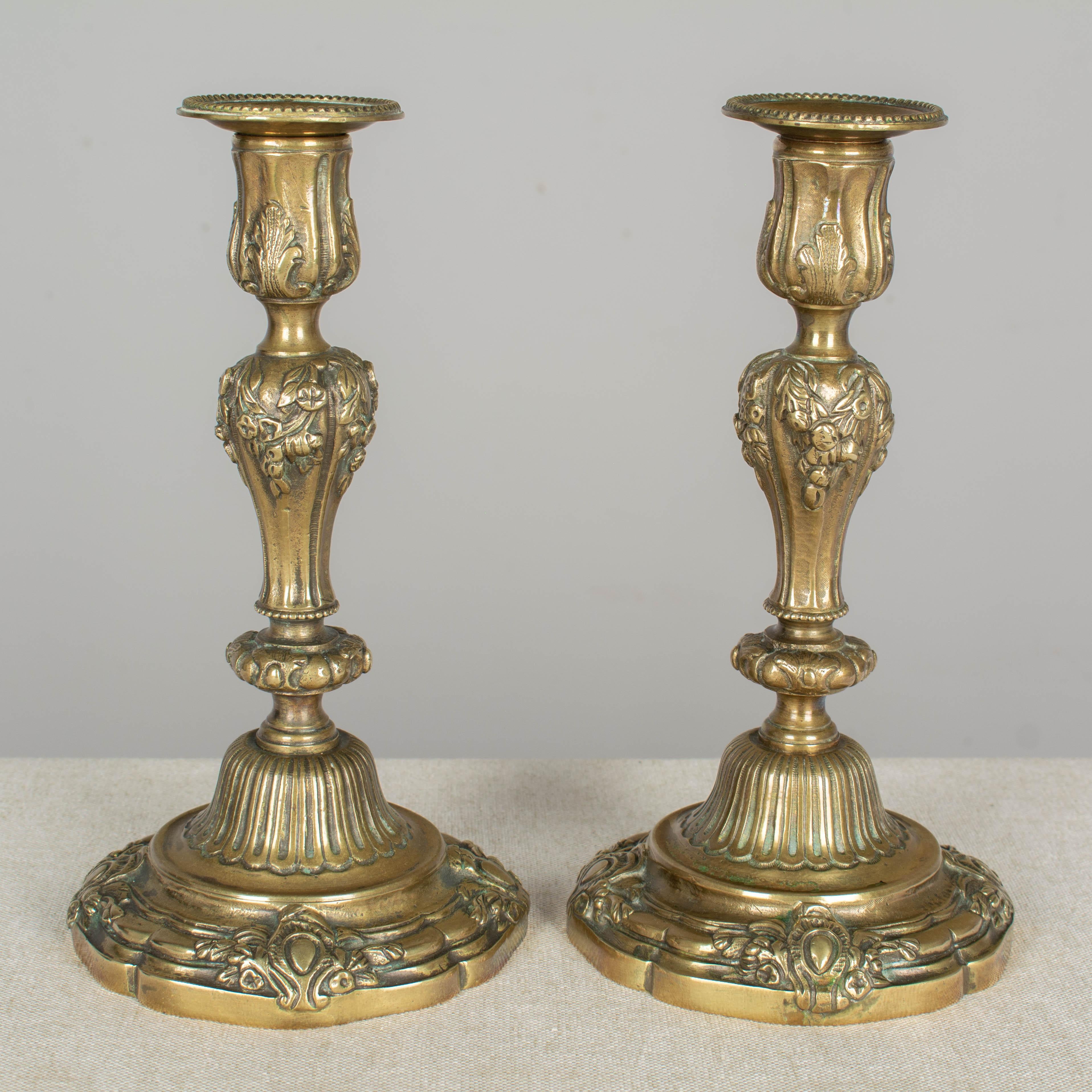 Louis XV Pair of 19th Century French Bronze Candlesticks