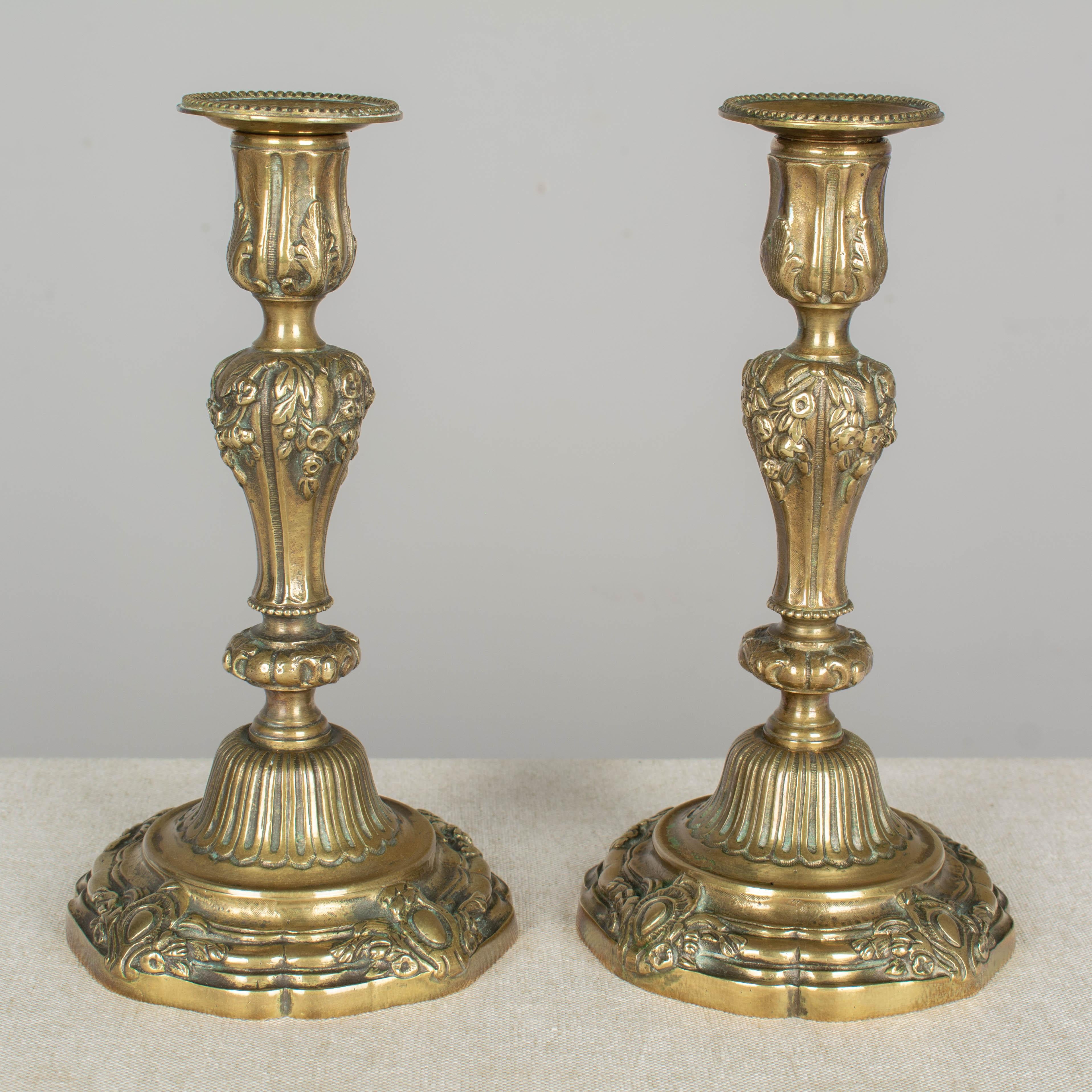 Cast Pair of 19th Century French Bronze Candlesticks