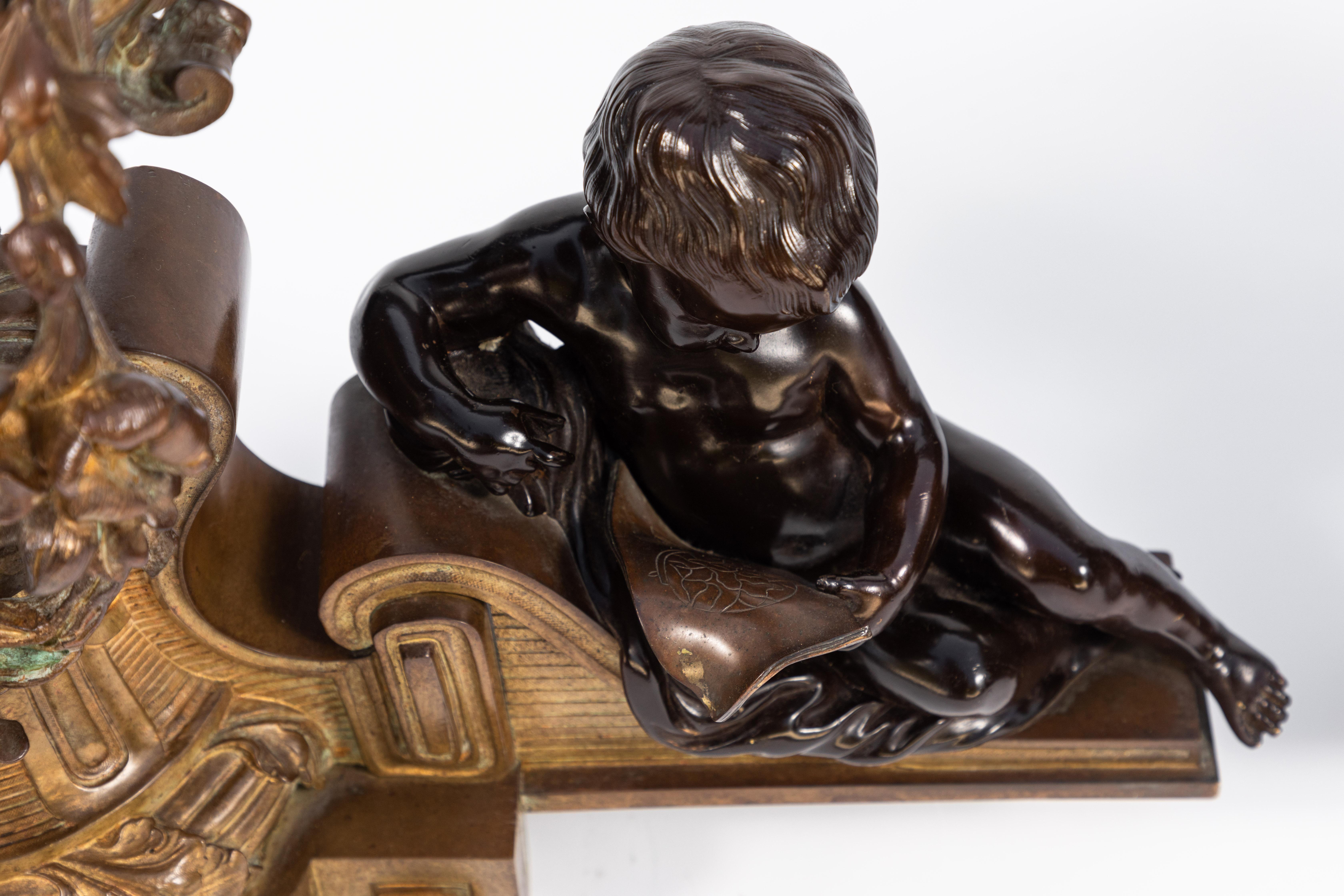 XIXe siècle Paire de Chenets en bronze français du 19ème siècle en vente