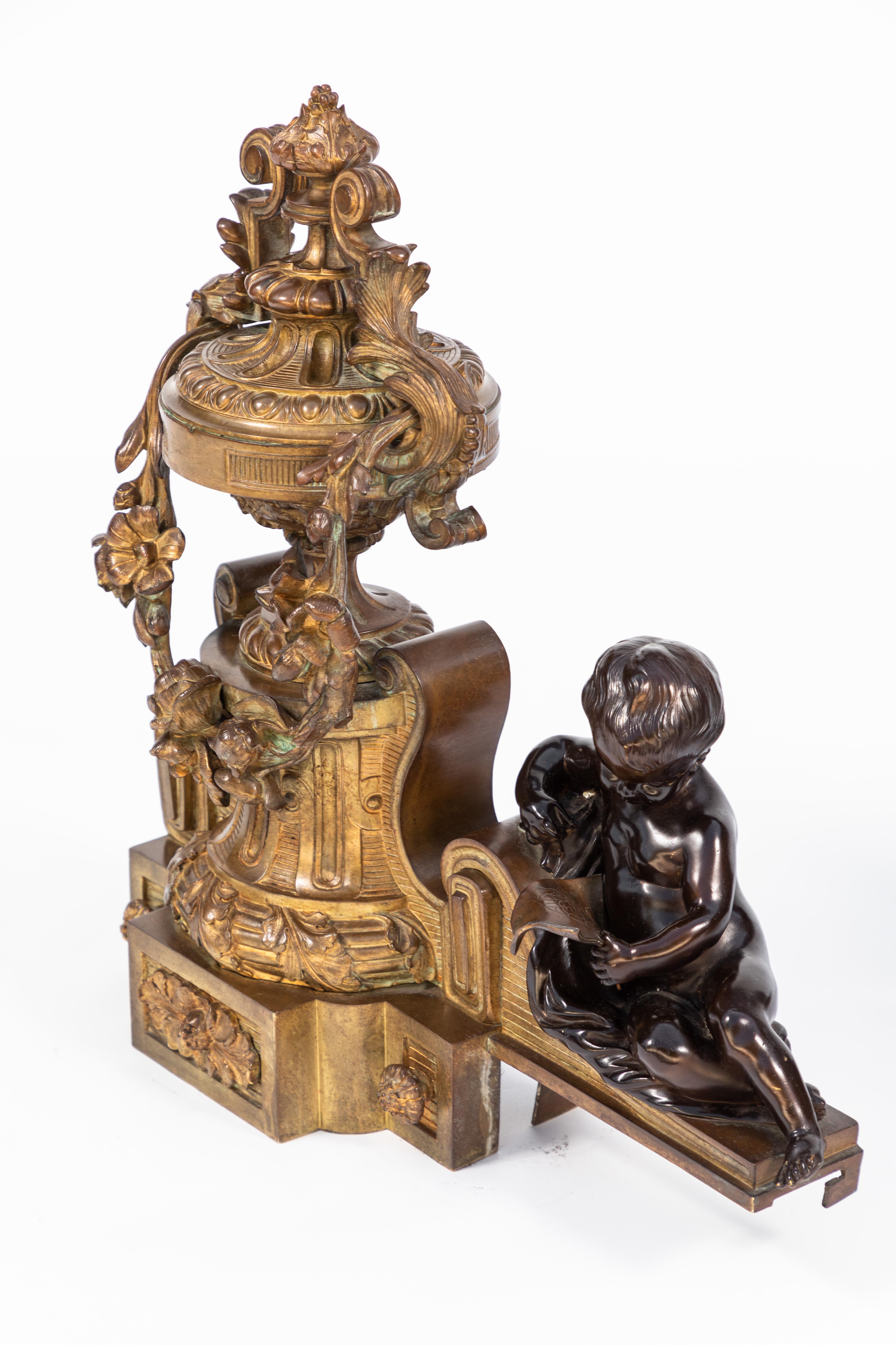 Paire de Chenets en bronze français du 19ème siècle en vente 2