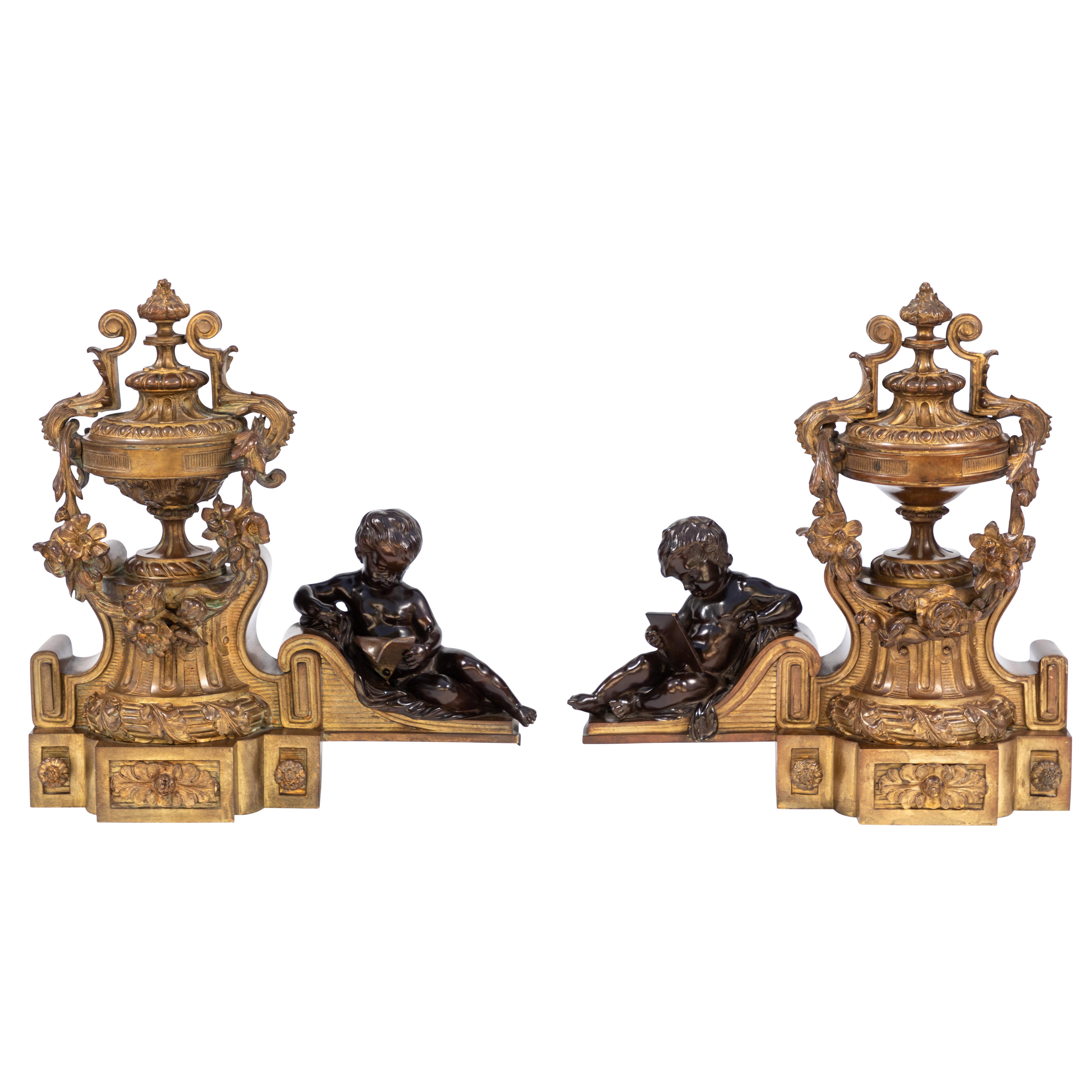 Pair of 19th Century French Bronze Chenets