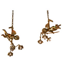 Pair of 19th Century French Bronze Cherub Light Fixtures