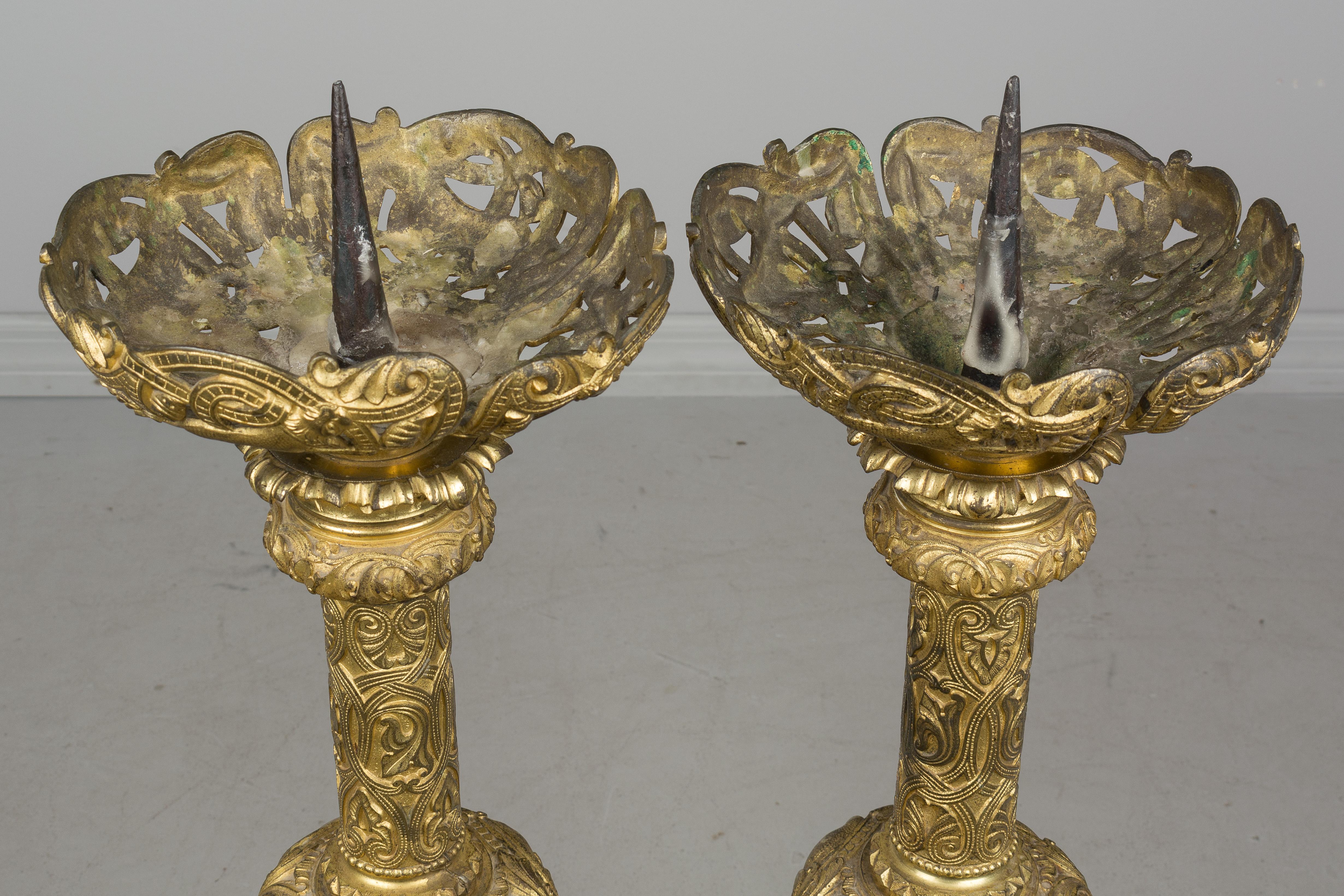 Pair of 19th Century French Bronze  Candlesticks For Sale 8