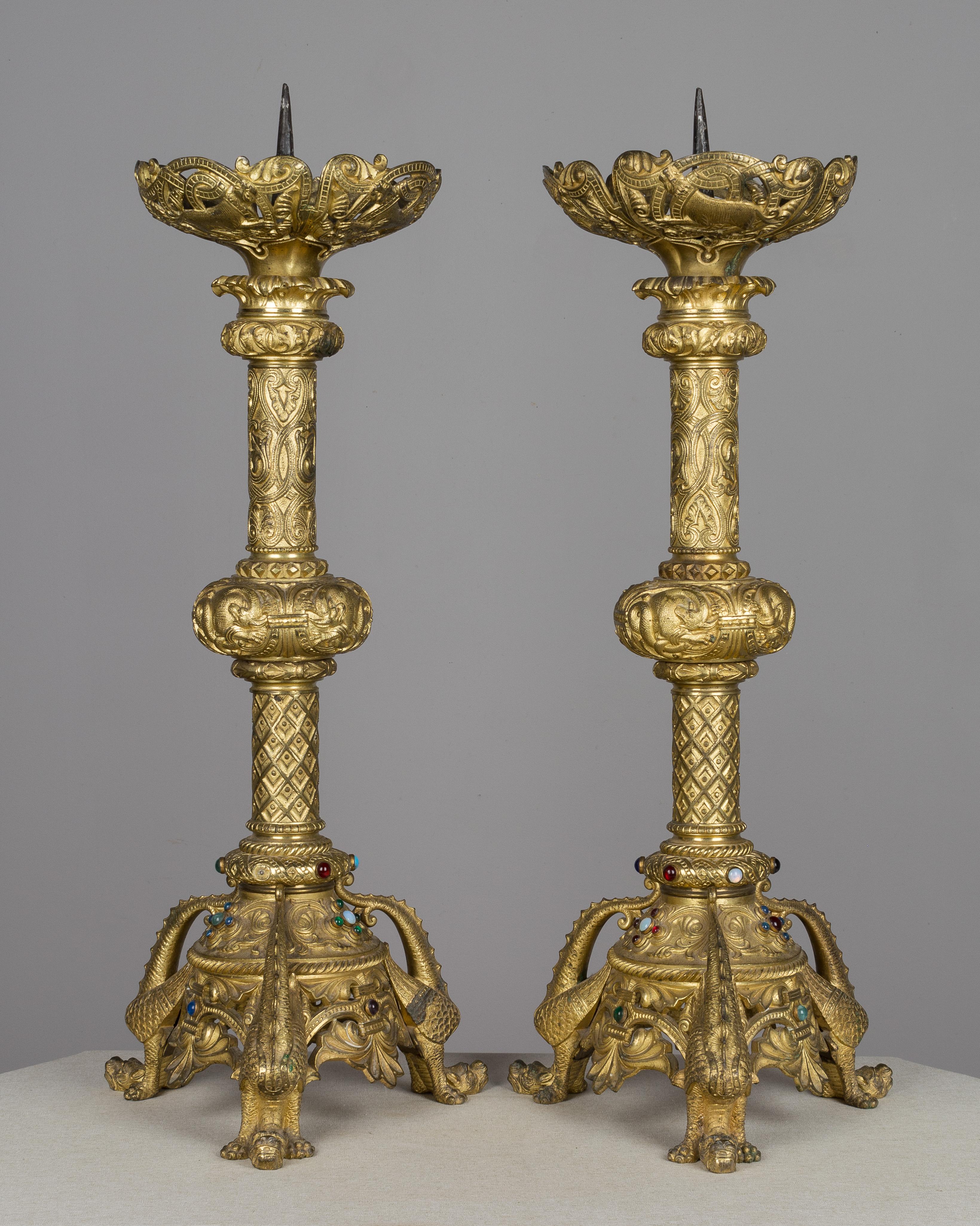 Cast Pair of 19th Century French Bronze  Candlesticks For Sale