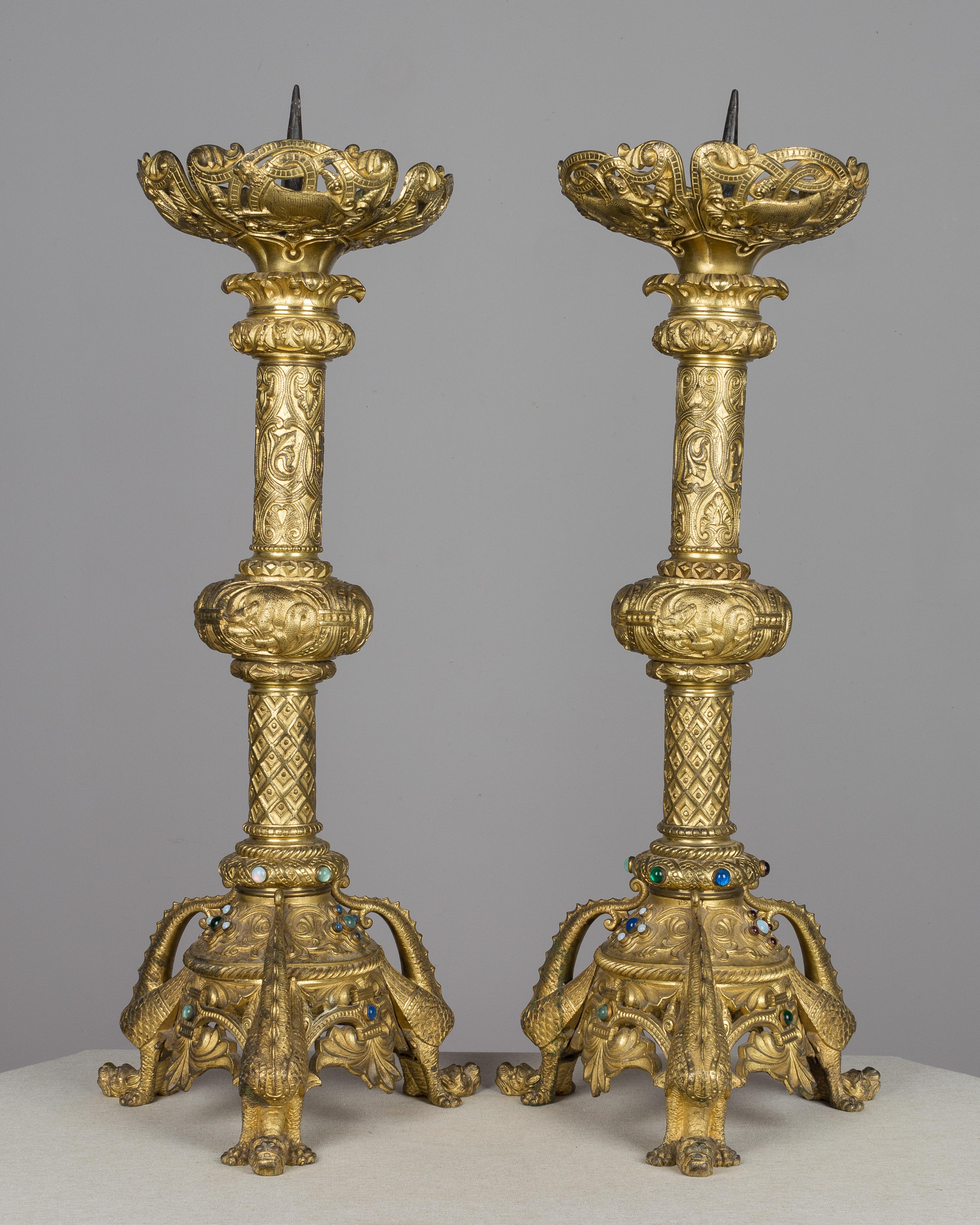 Pair of 19th Century French Bronze  Candlesticks For Sale 1