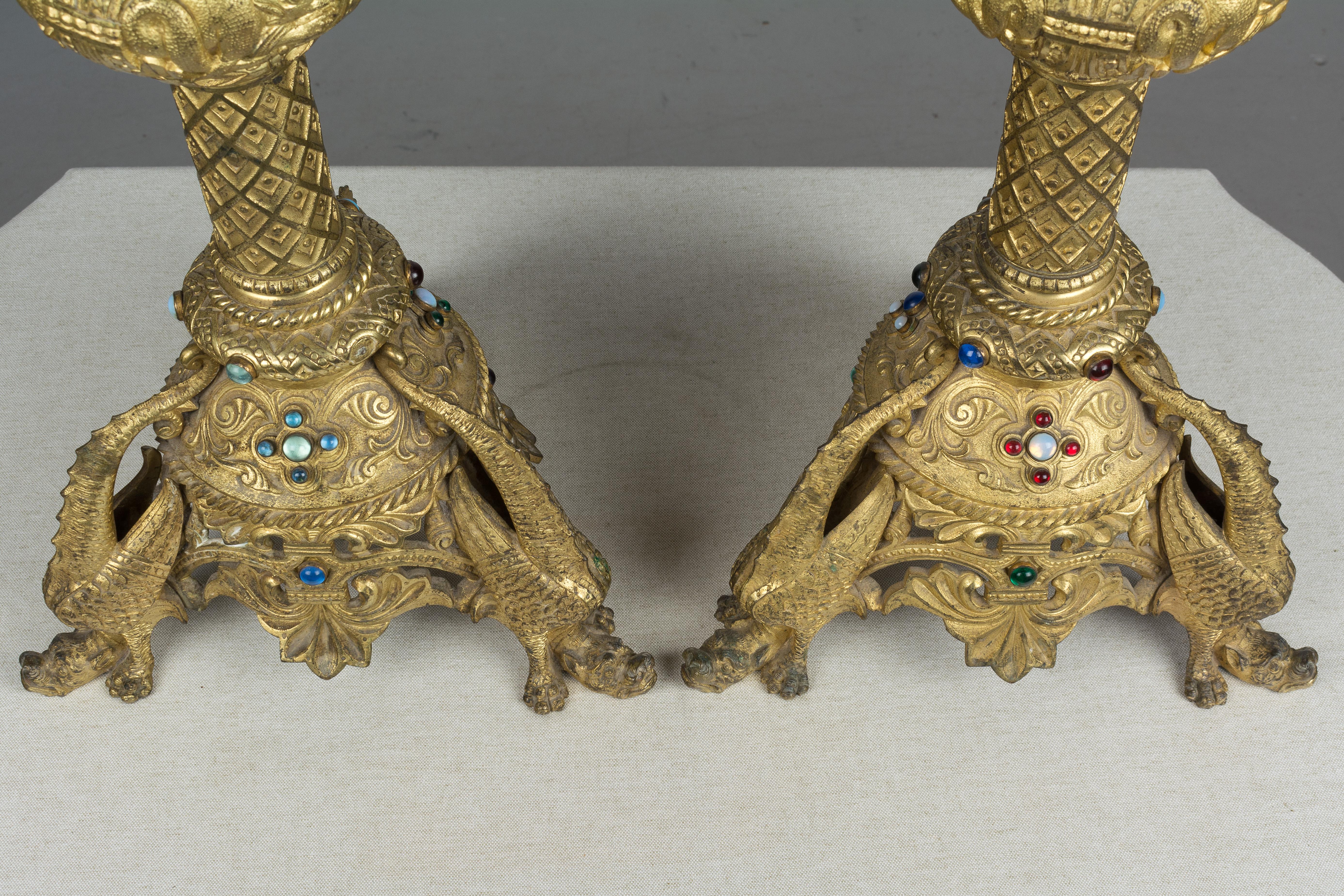 Pair of 19th Century French Bronze  Candlesticks For Sale 2