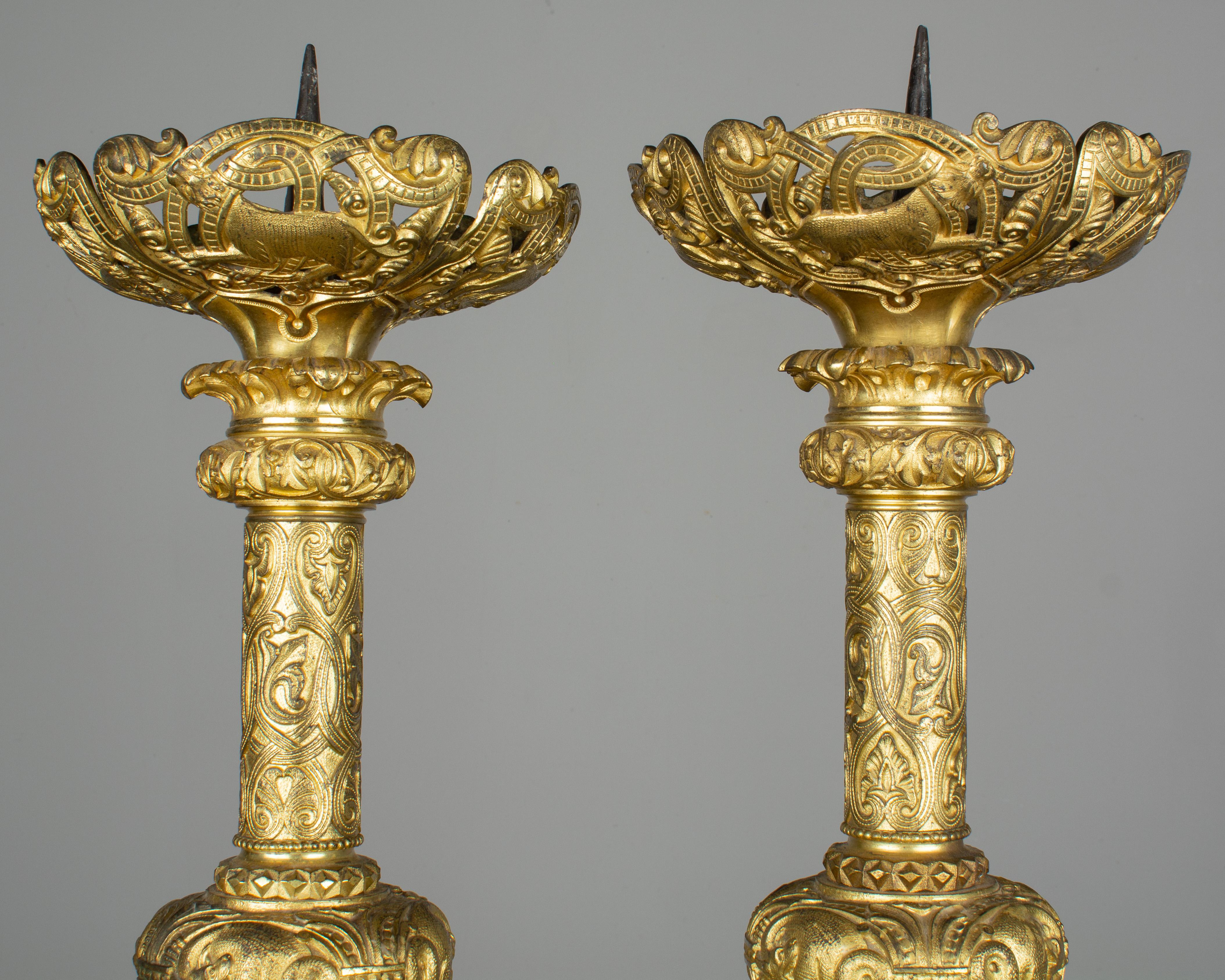 Pair of 19th Century French Bronze  Candlesticks For Sale 3