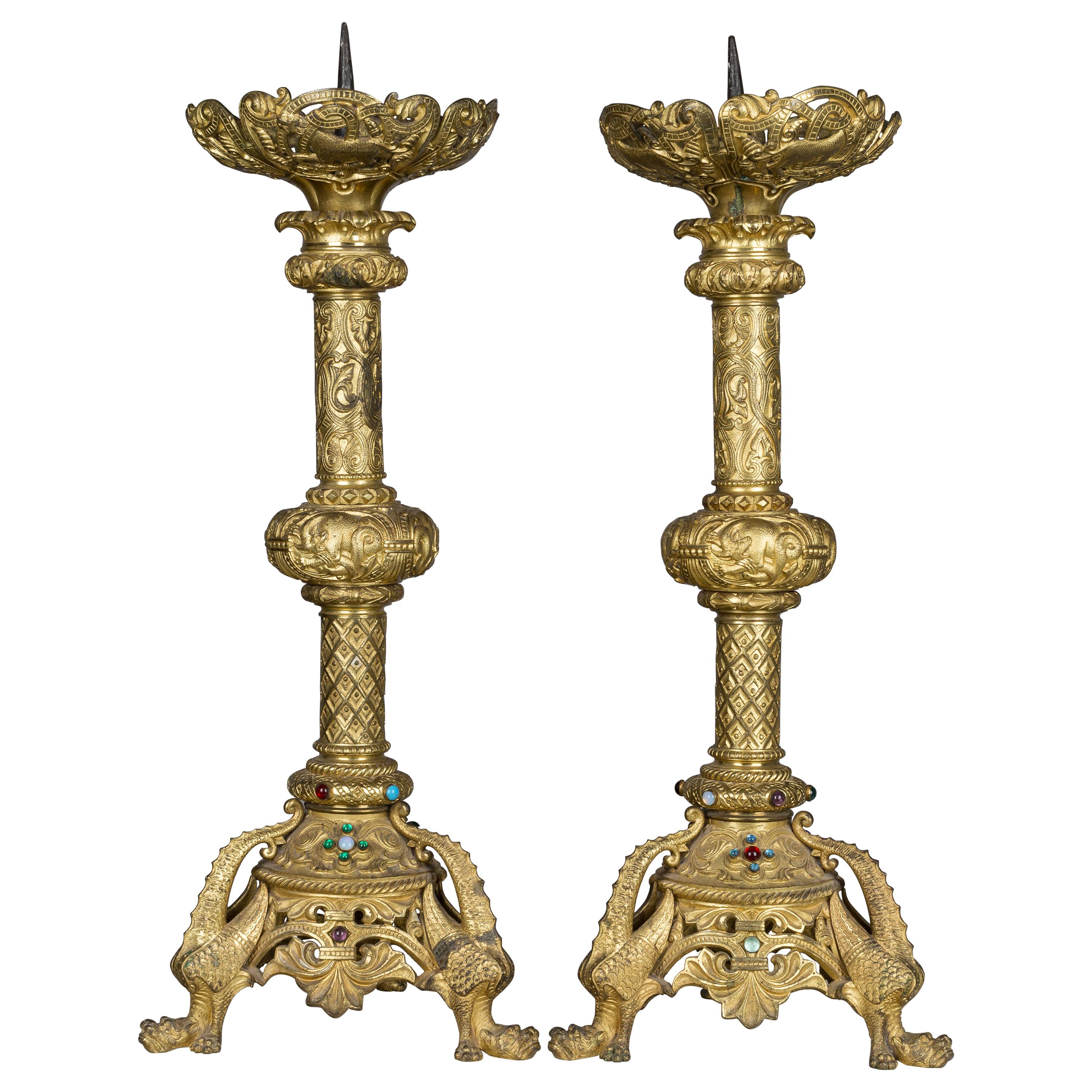 Pair of 19th Century French Bronze  Candlesticks