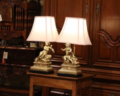 Pair of 19th Century French Bronze Doré Table Lamps with Cherub Figures