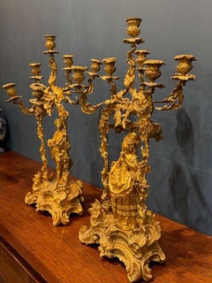 Pair of 19th Century French Bronze Figural Candelabras