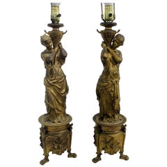 Pair of 19th Century French Bronze Figural Lamps