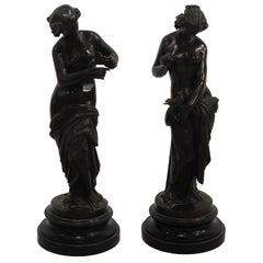 Pair of 19th Century French Bronze Figural Statues of Women