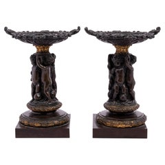 Antique Pair of 19th Century French Bronze Figural Tazza