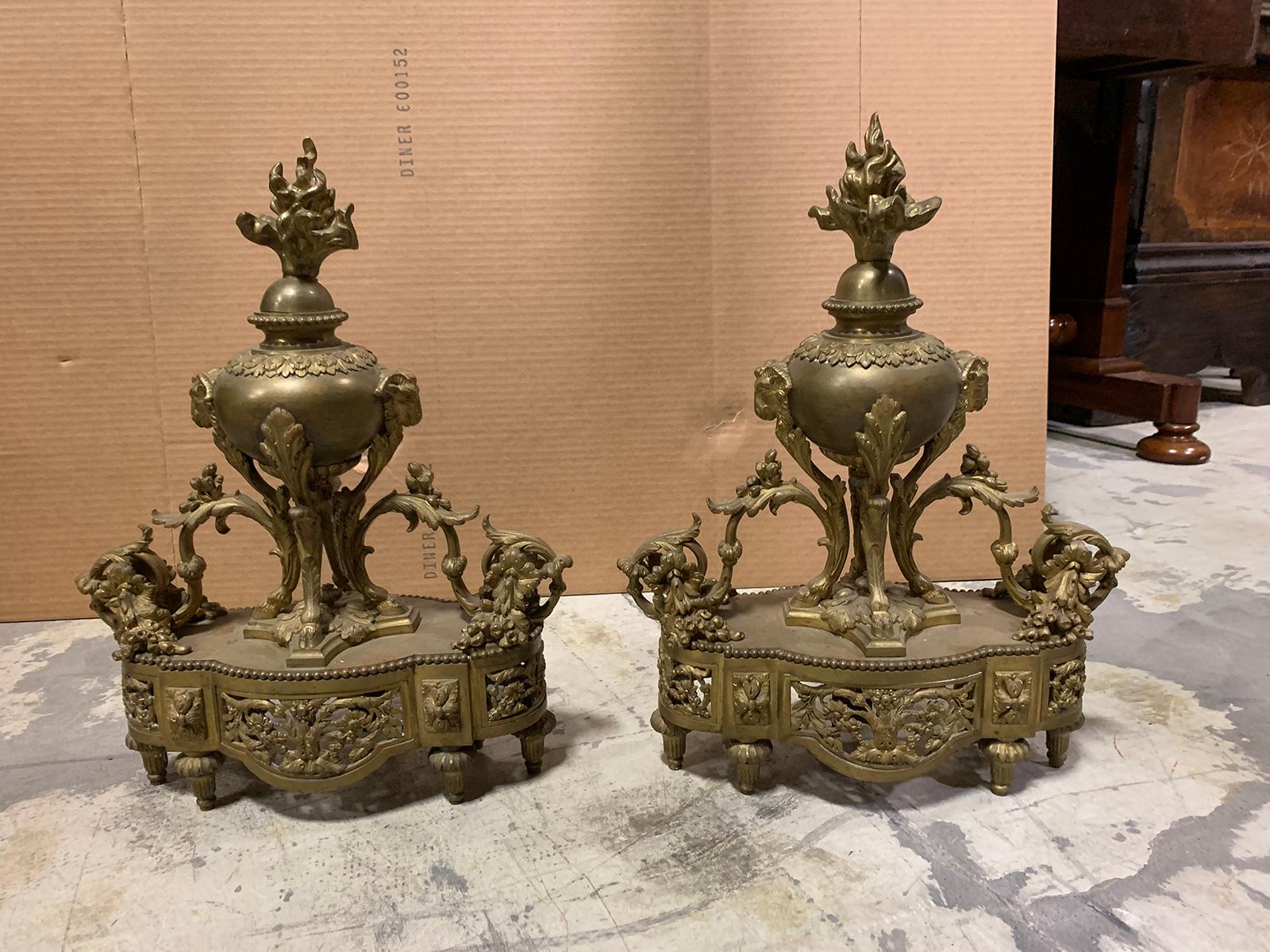 Pair of 19th century French bronze fireplace chenets.