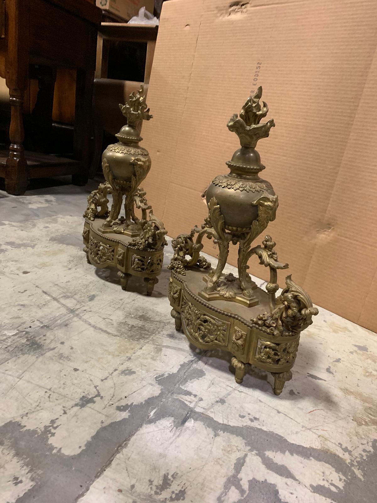 Pair of 19th Century French Bronze Fireplace Chenets In Good Condition For Sale In Atlanta, GA