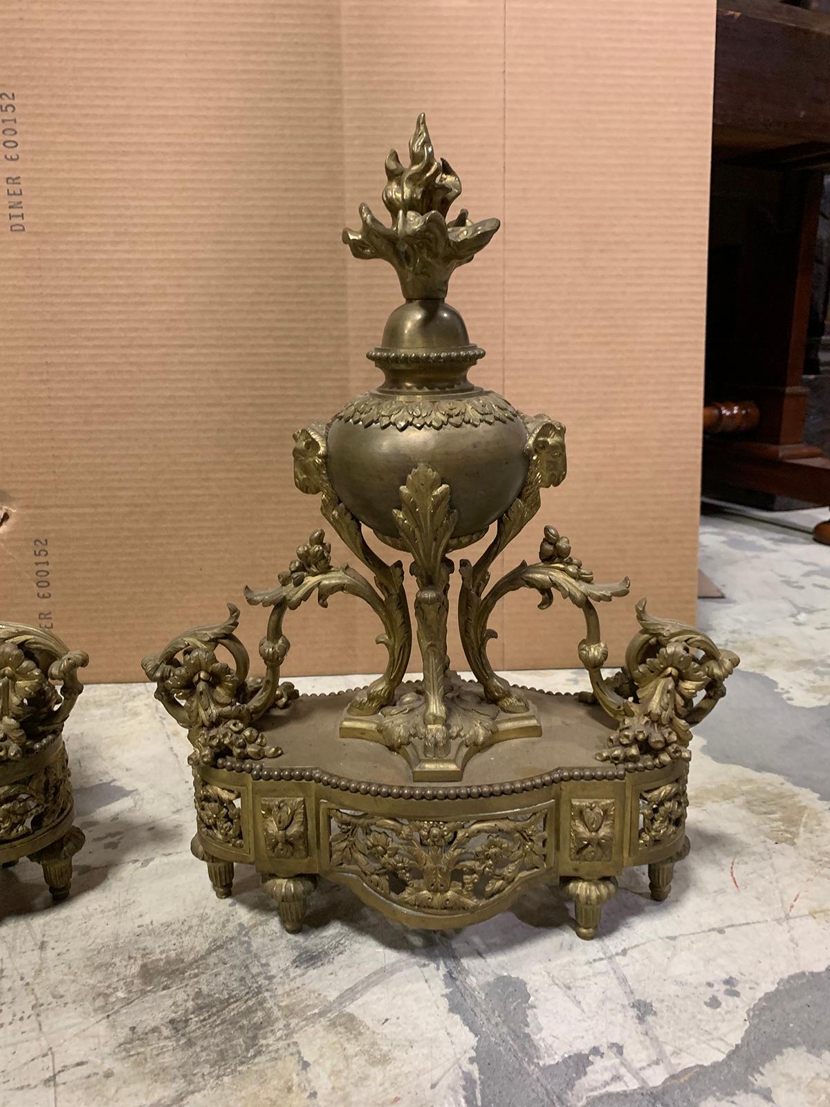 Pair of 19th Century French Bronze Fireplace Chenets For Sale 1