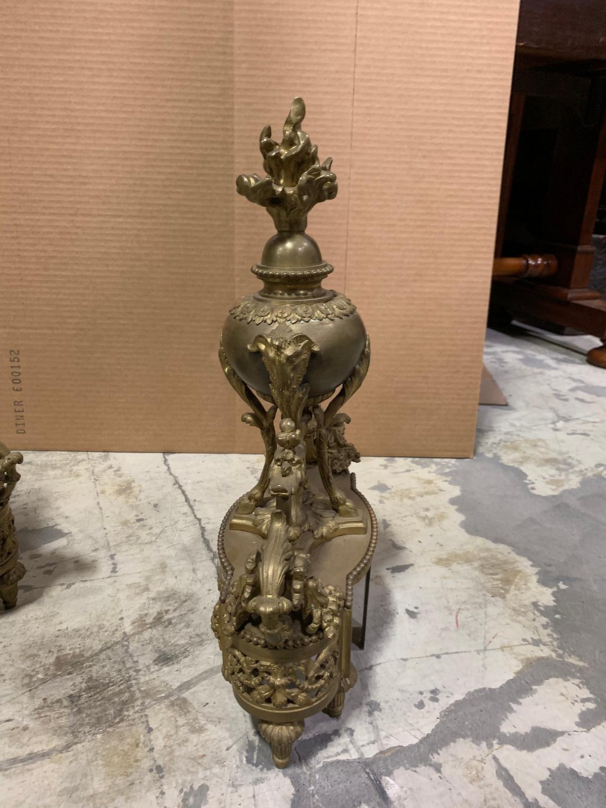 Pair of 19th Century French Bronze Fireplace Chenets For Sale 3